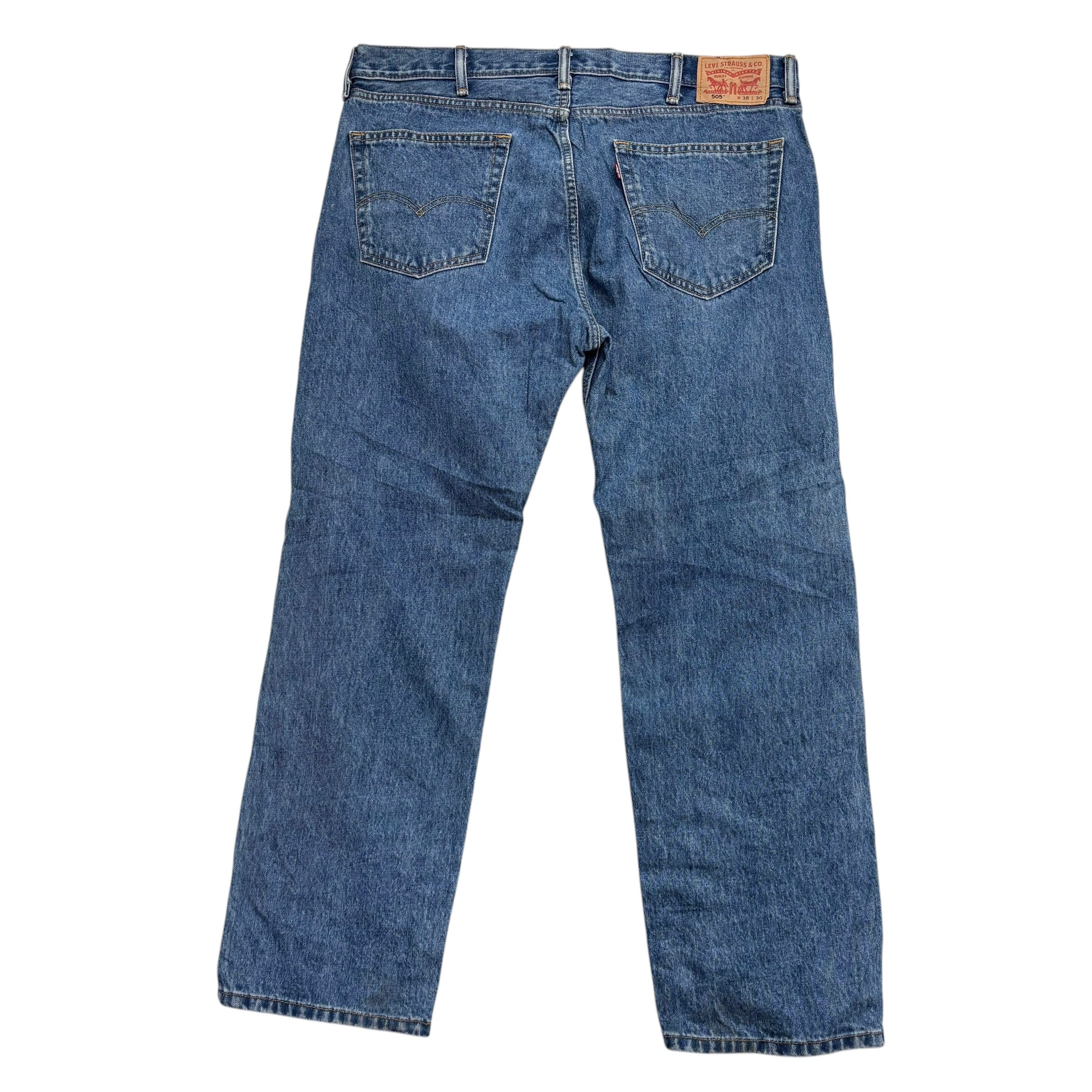 Levis 505 Jeans W38 L30 Mens Mid Blue Regular Straight Fit Denim