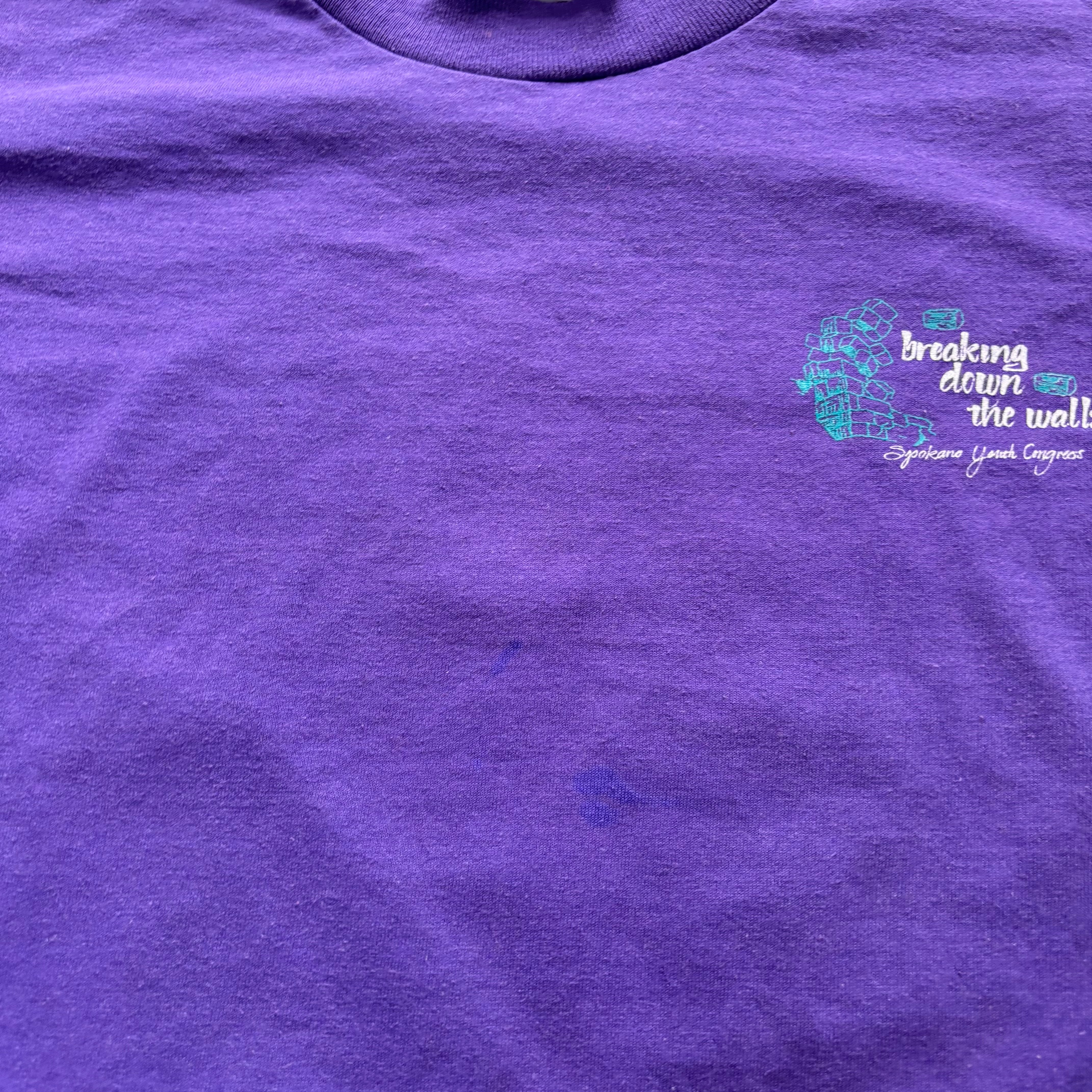 Vintage T Shirt Mens Medium Purple Single Stitch Graphic Print 90s USA