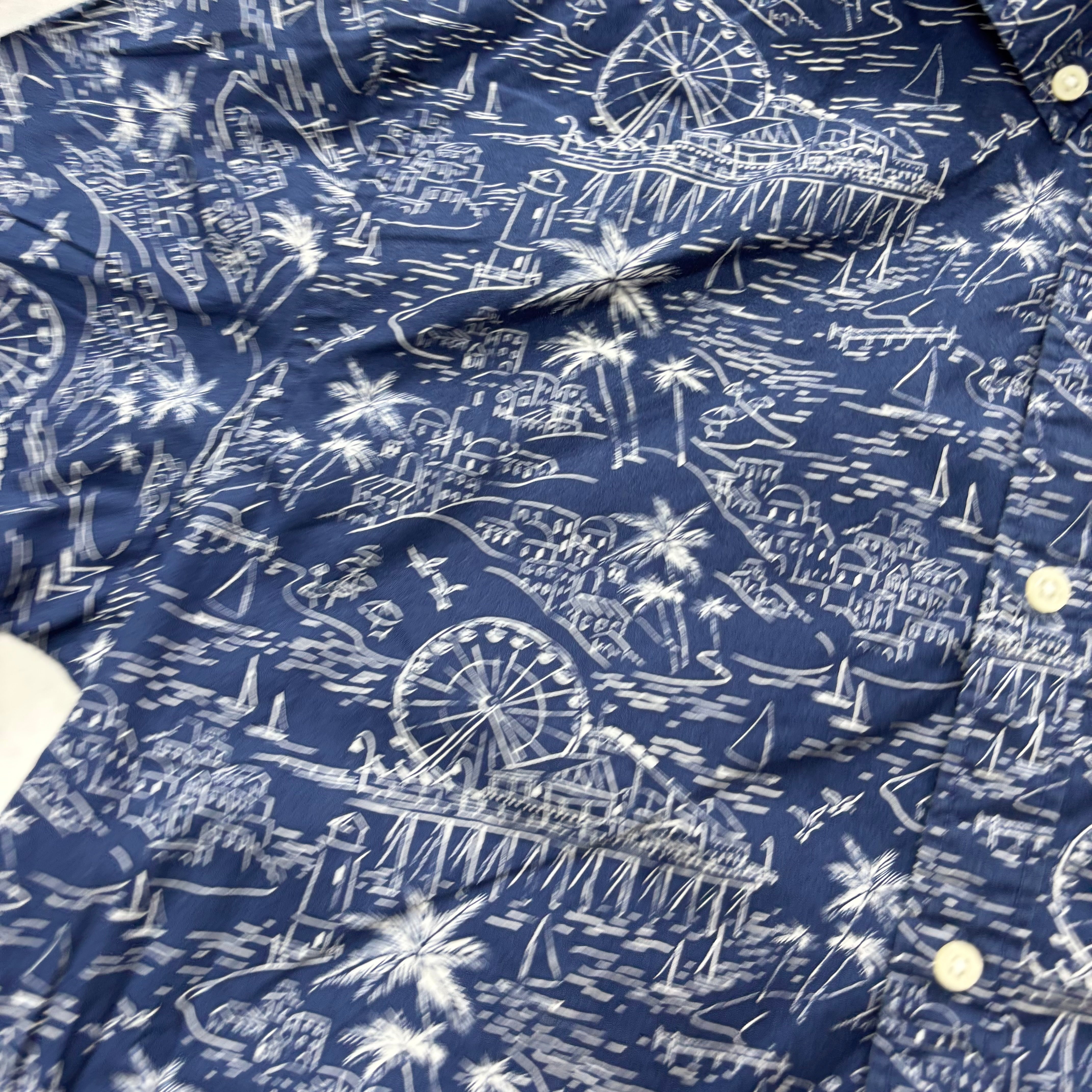 Old Navy Hawaiian Shirt Mens Large Blue Slim Fit Short Sleeve Cotton (E)