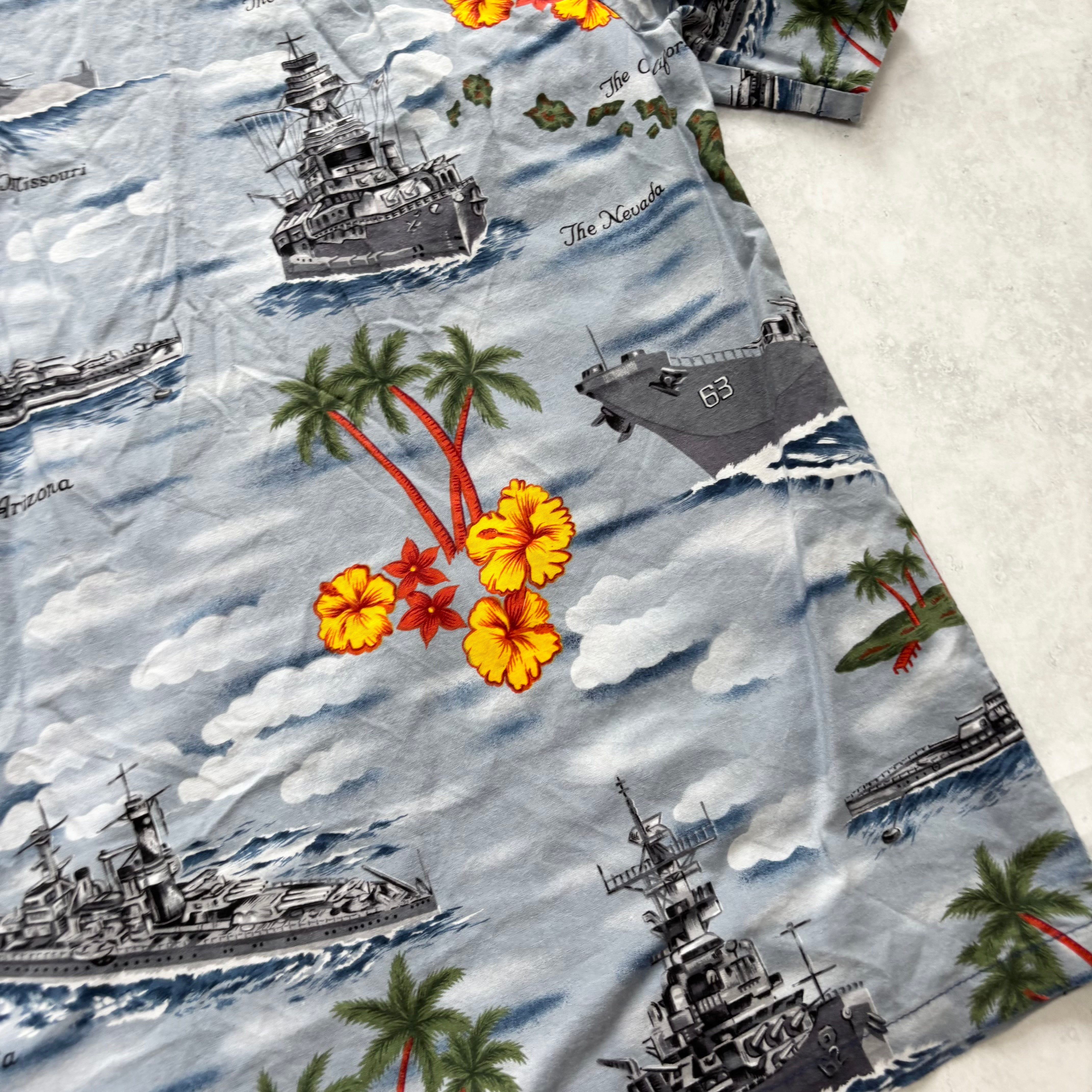 Vintage Hawaiian Shirt Mens Medium Blue Floral Aloha Short Sleeve Cotton (E)