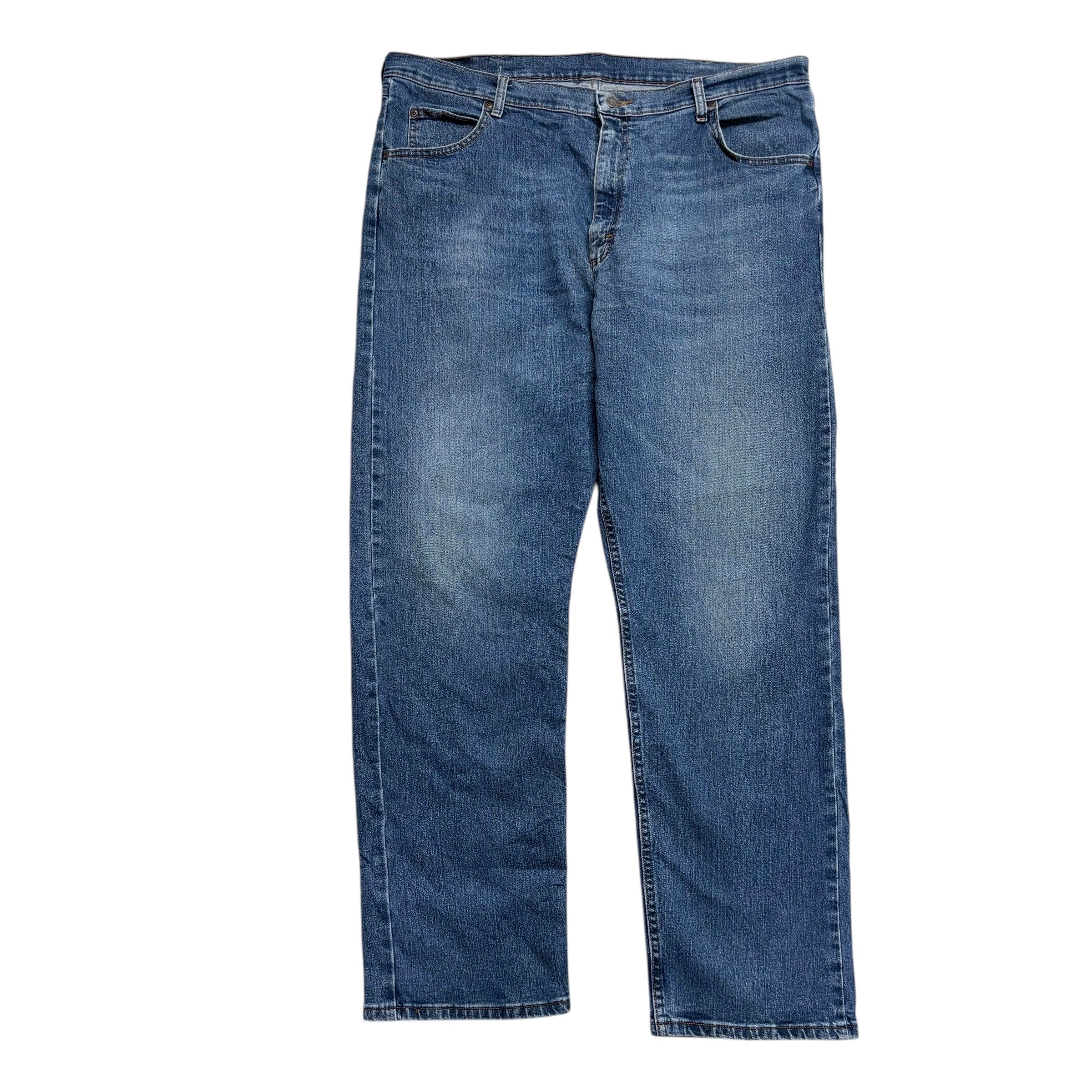 Wrangler Jeans W40 L32 Mens Mid Blue Relaxed Straight Fit Stretch Denim (E)