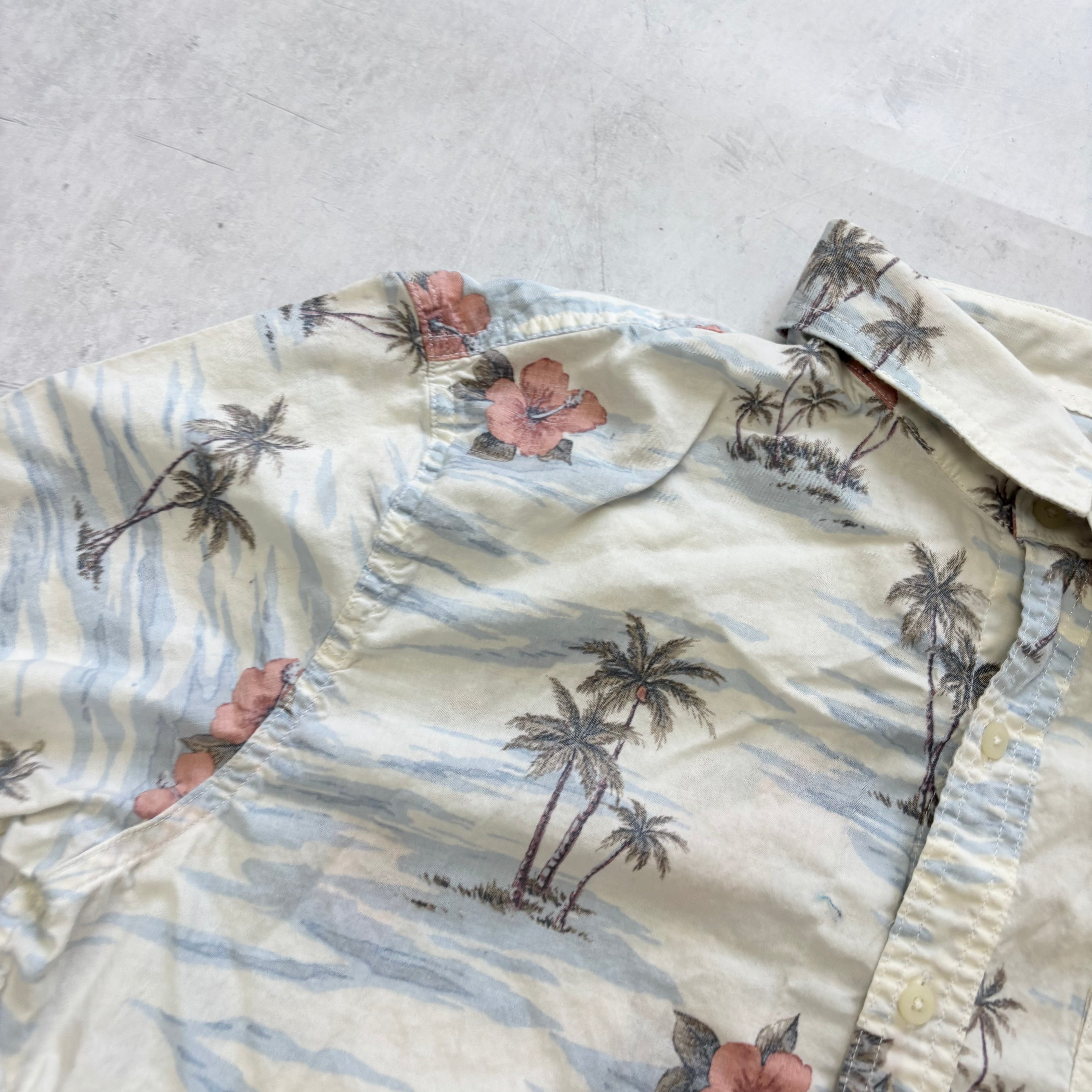 American Eagle Hawaiian Shirt Mens Large White Short Sleeve Cotton Slim Fit
