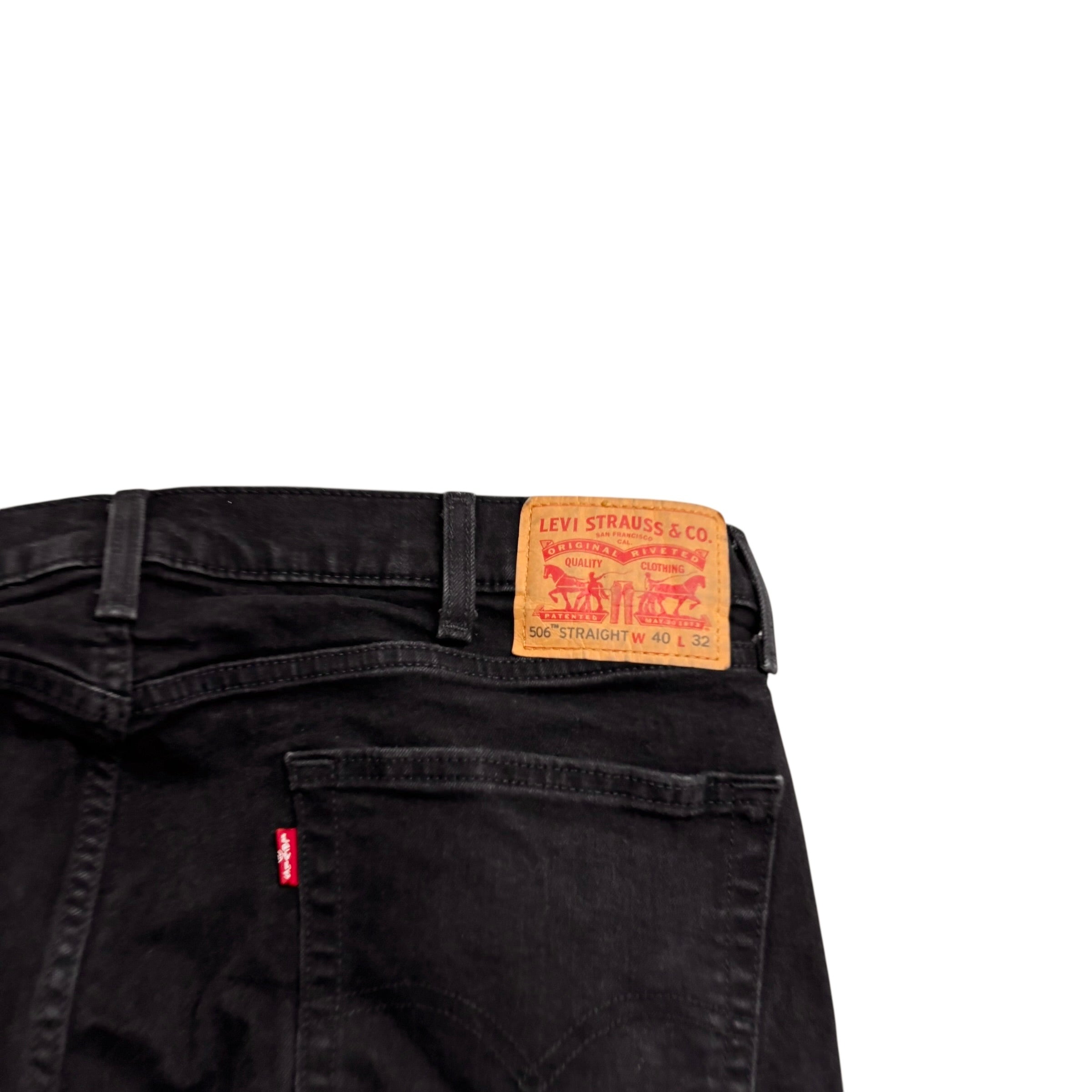 Levis 506 Jeans W40 L32 Mens Black Regular Straight Fit Stretch Denim (E)