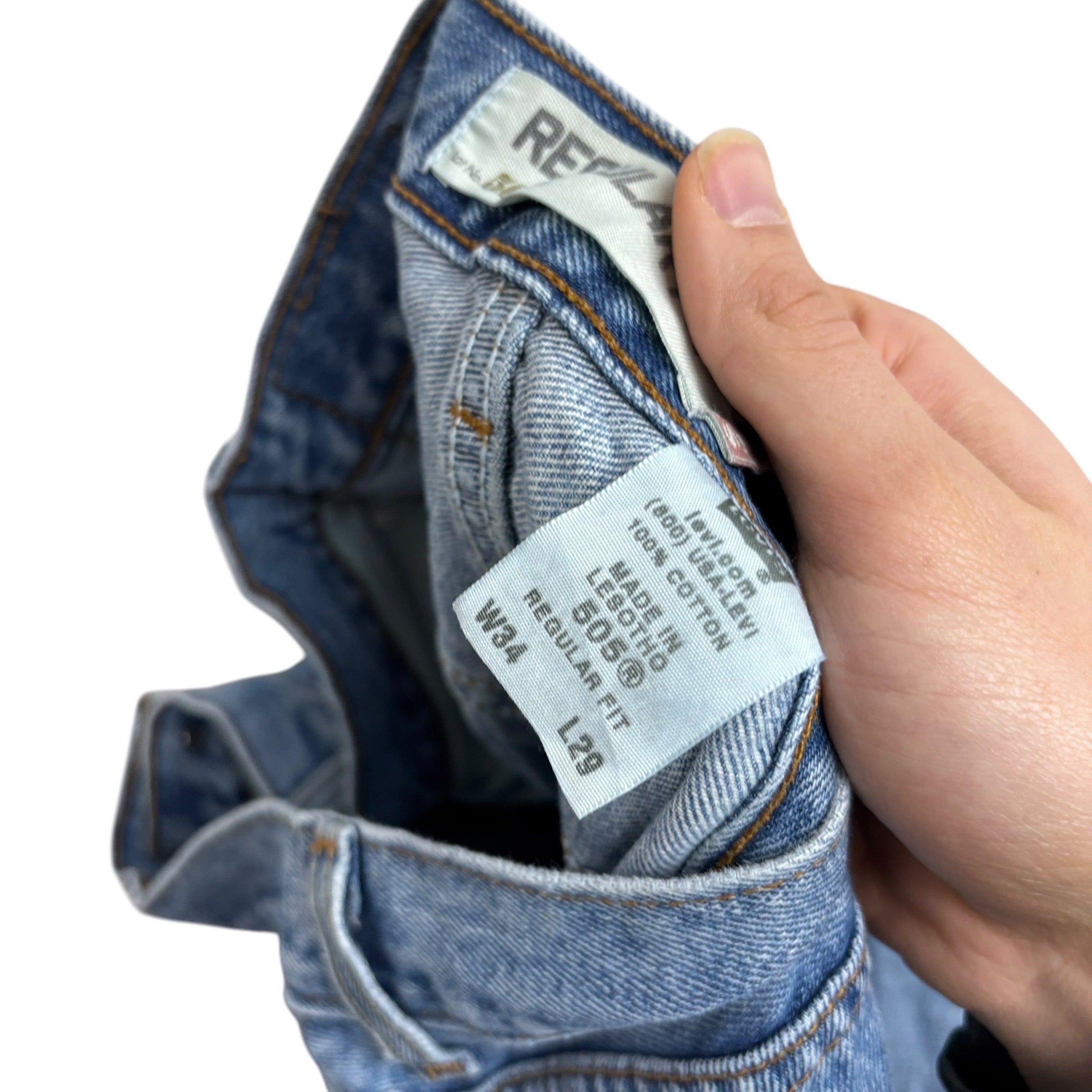 Levis 505 Jeans W34 L29 Mens Light Blue Regular Straight Fit Vintage Denim (E)