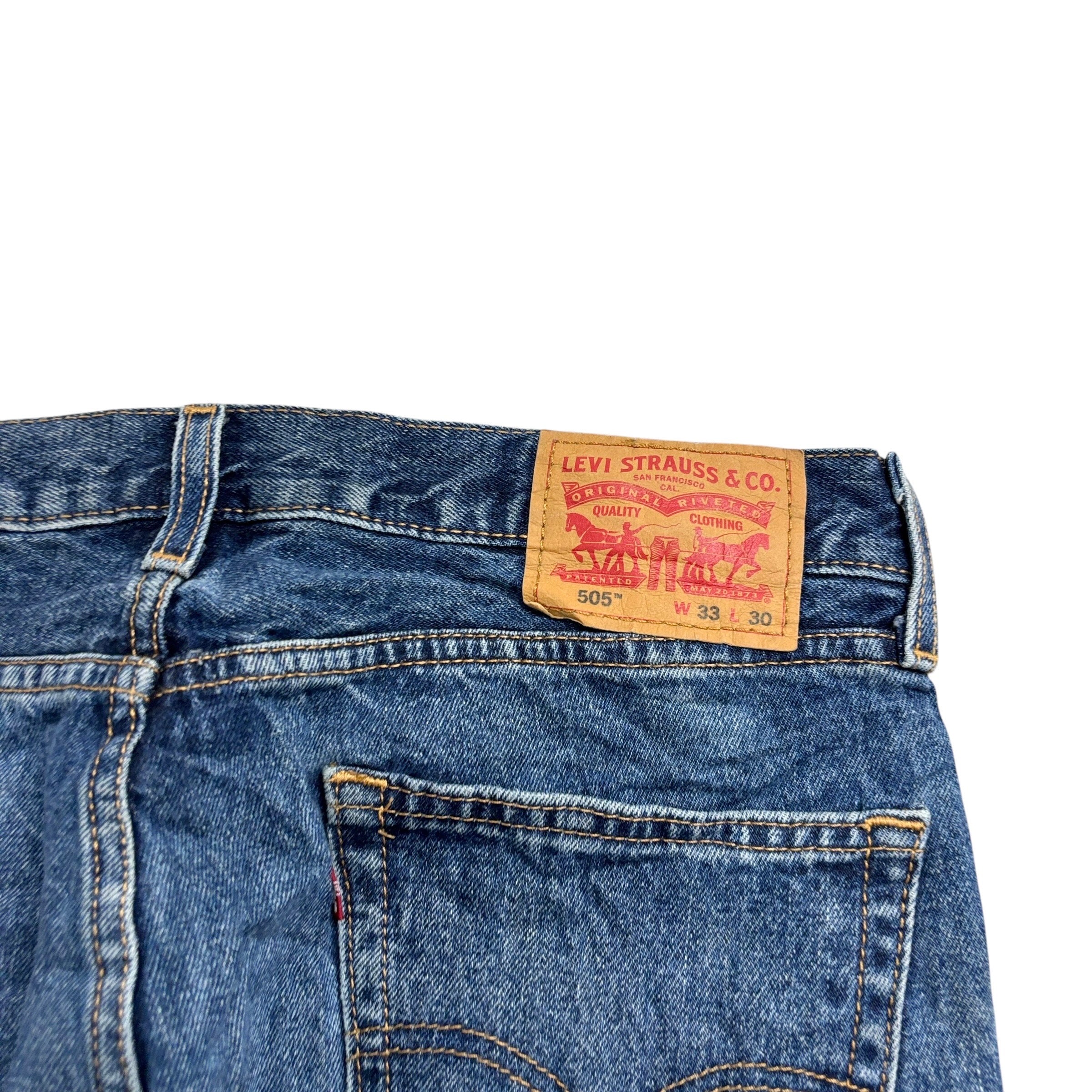 Levis 505 Jeans W33 L30 Mens Mid Blue Regular Straight Fit Denim (E)
