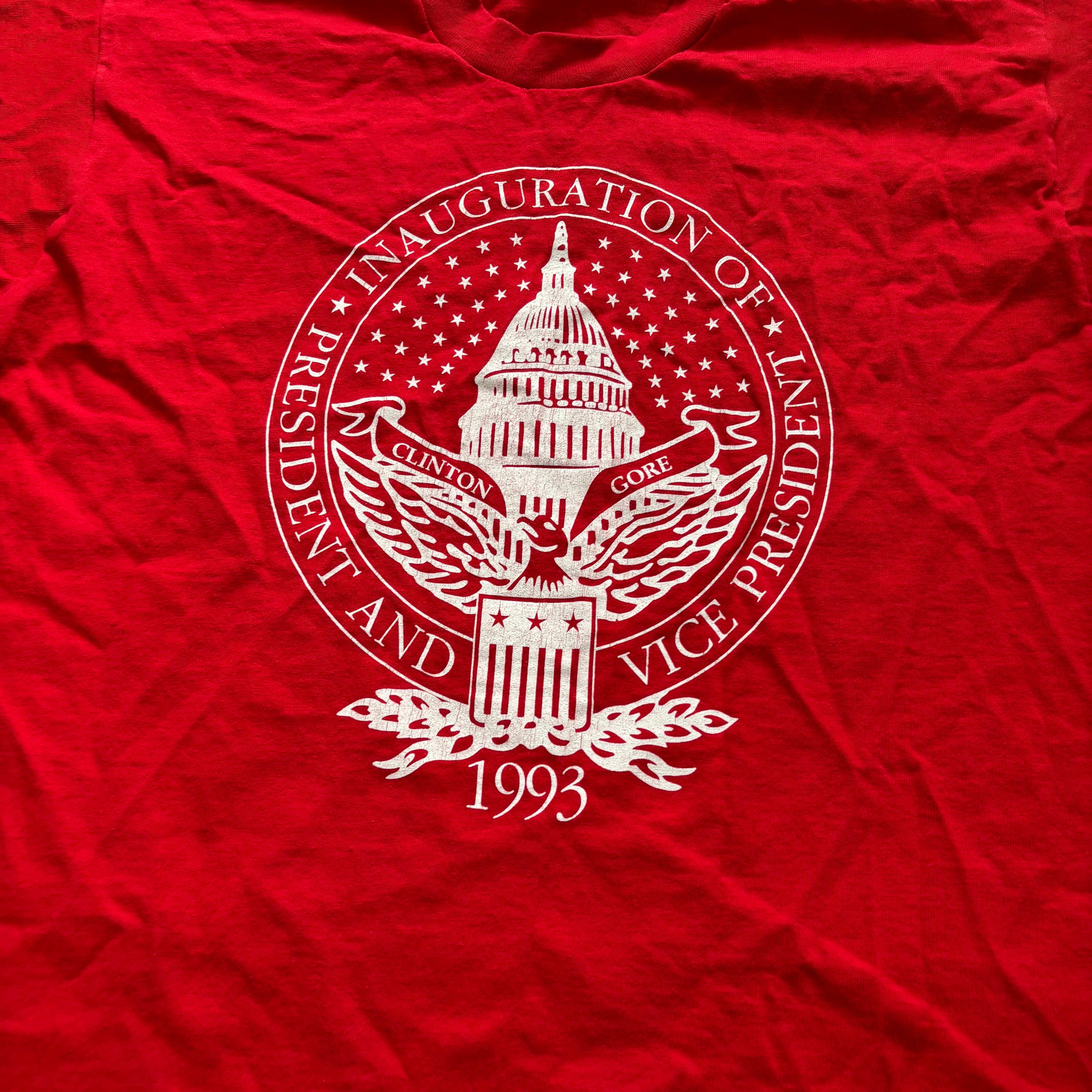 Vintage T Shirt Mens Large Red Single Stitch Graphic Print 90s USA Politics (E)