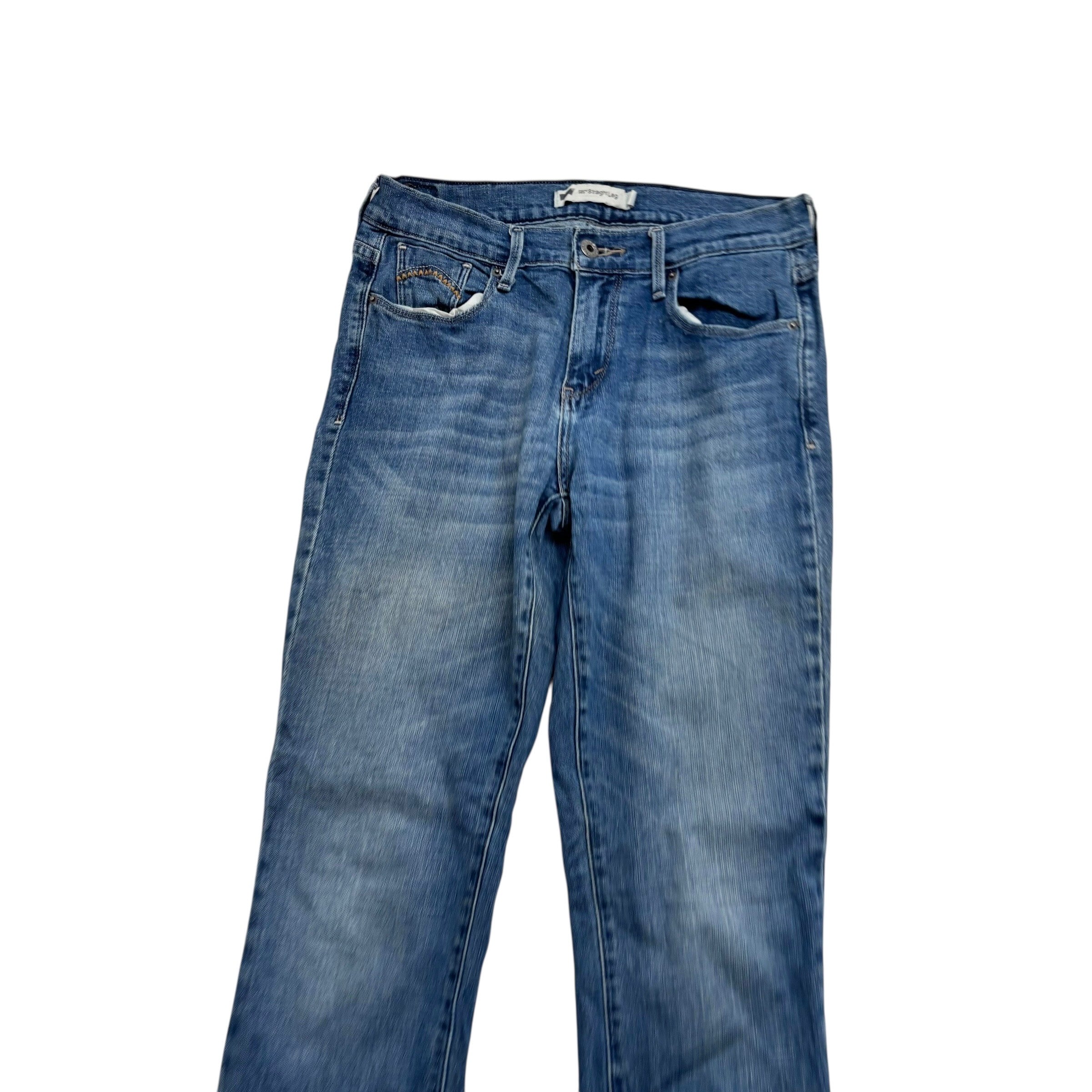 Levis 505 Jeans W27 L32 Womens Regular Straight Fit Mid Blue Stretch Denim