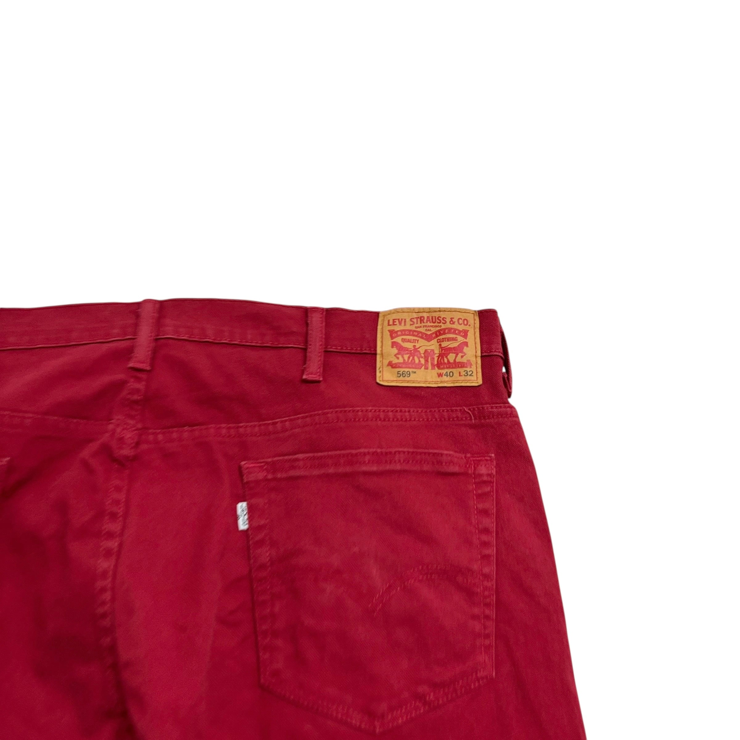Levis 569 Jeans W40 L32 Mens Red Baggy Relaxed Straight Fit Stretch Denim (E)