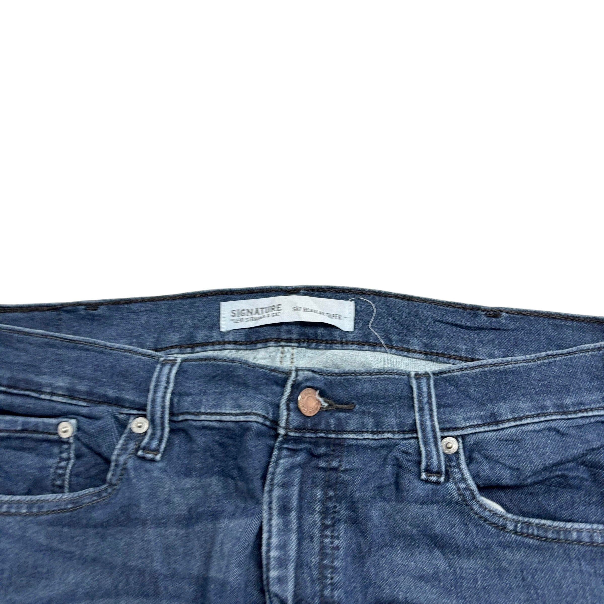 Levis Signature Jeans W38 L32 Mens Navy Blue Regular Tapered Stretch Denim (E)