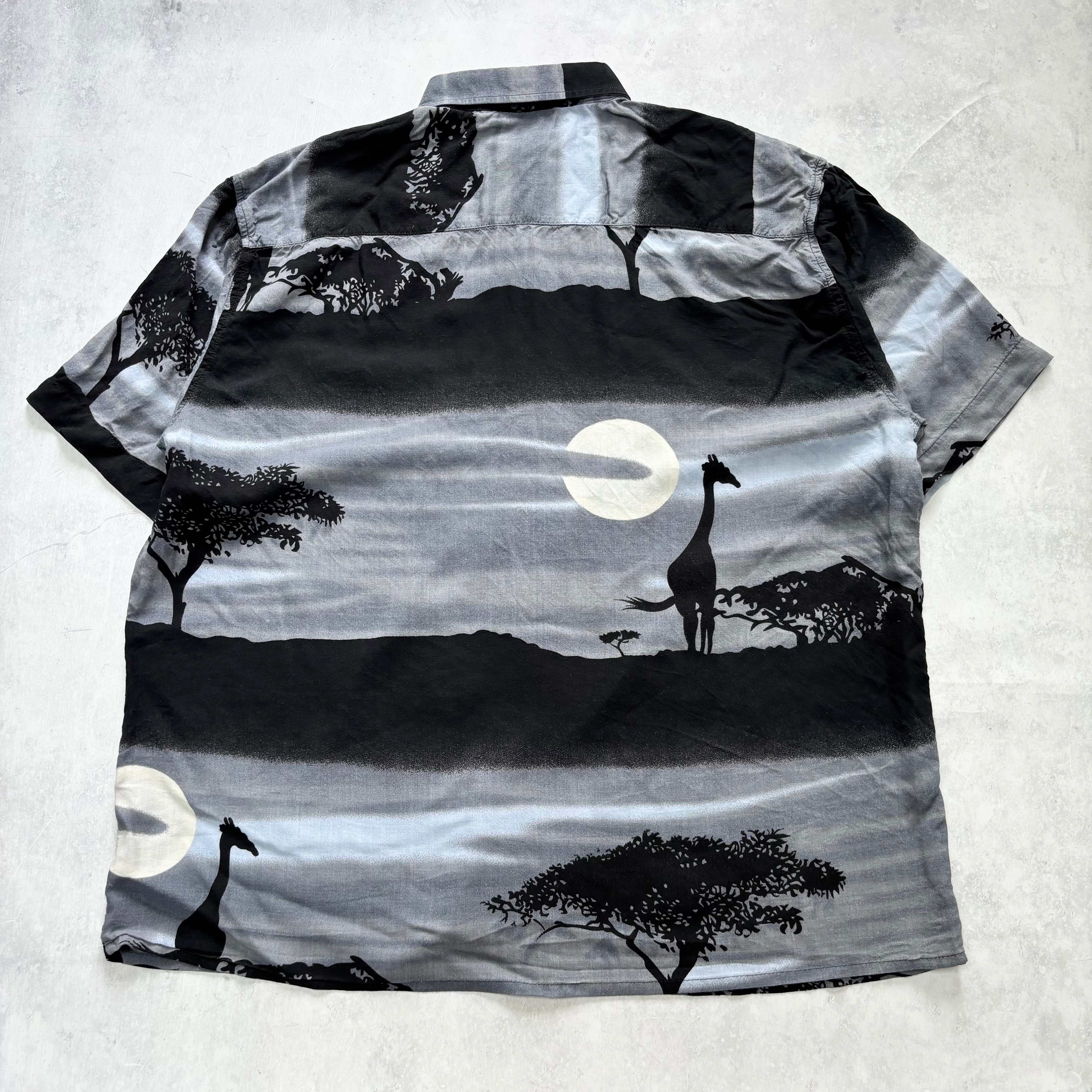 Vintage Hawaiian Shirt Mens Large Grey Aloha Short Sleeve Viscose (E)