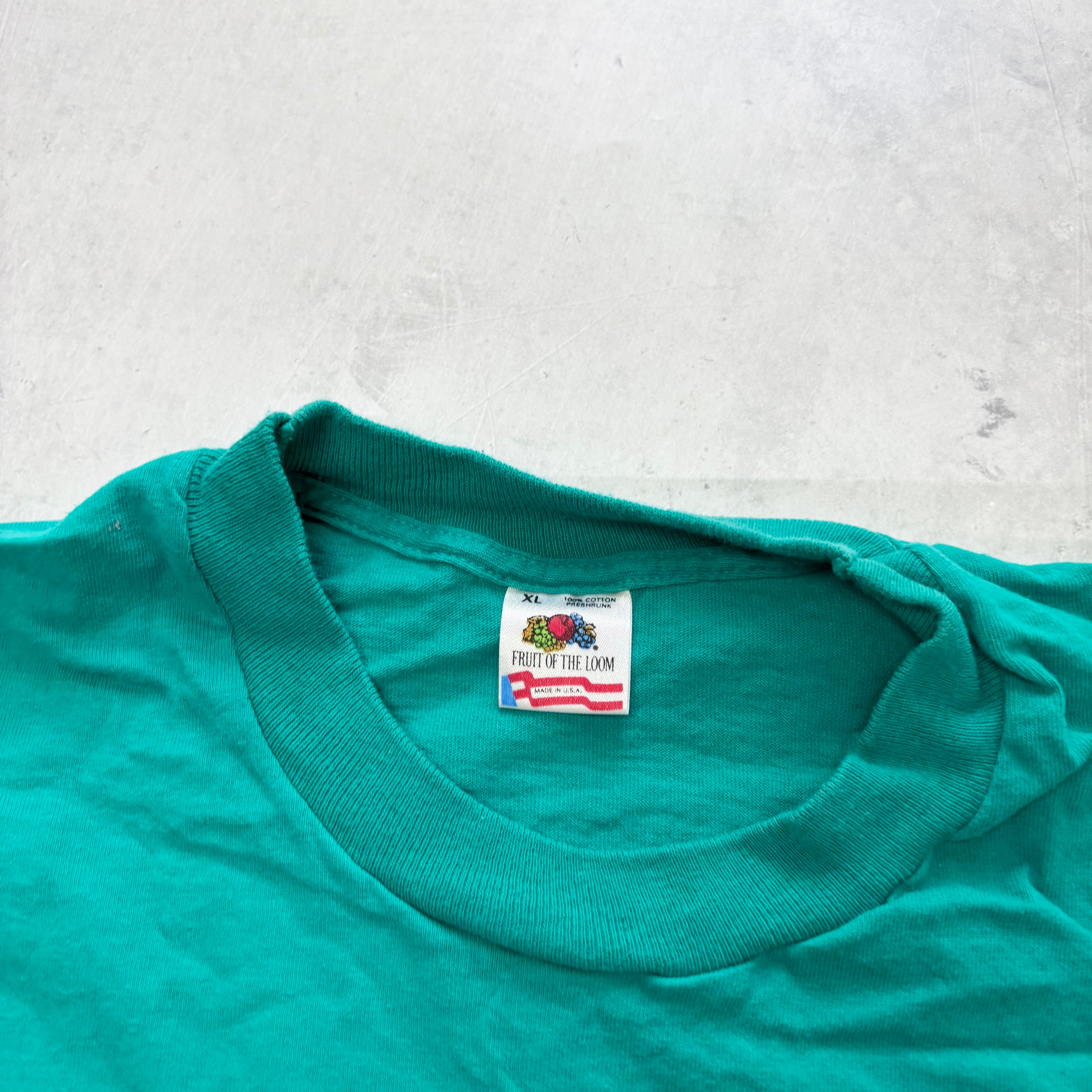 Vintage T Shirt Mens Large Teal Green Single Stitch Graphic Print 90s USA (E)