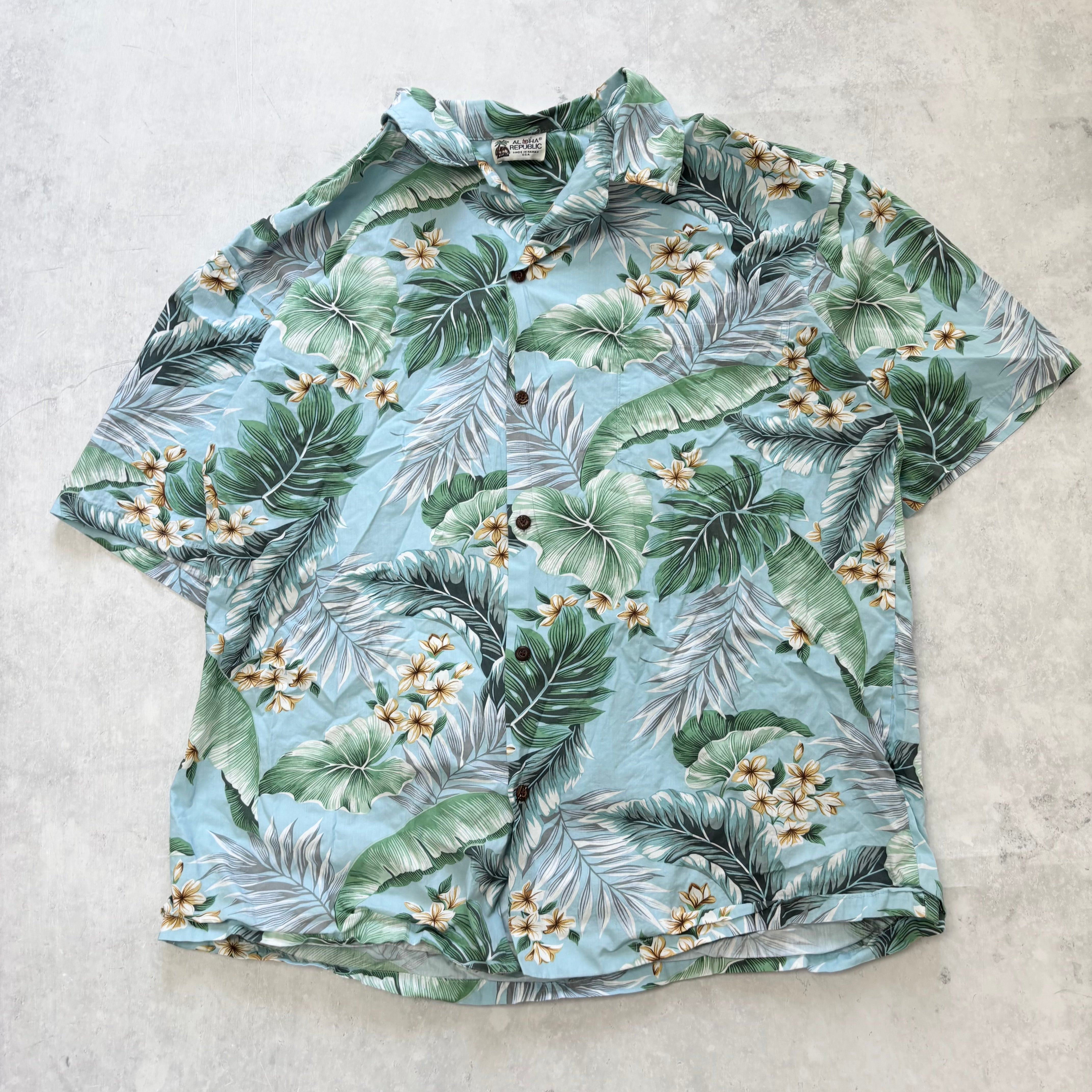 Vintage Hawaiian Shirt Mens XL Blue Floral Aloha Short Sleeve Cotton (E)