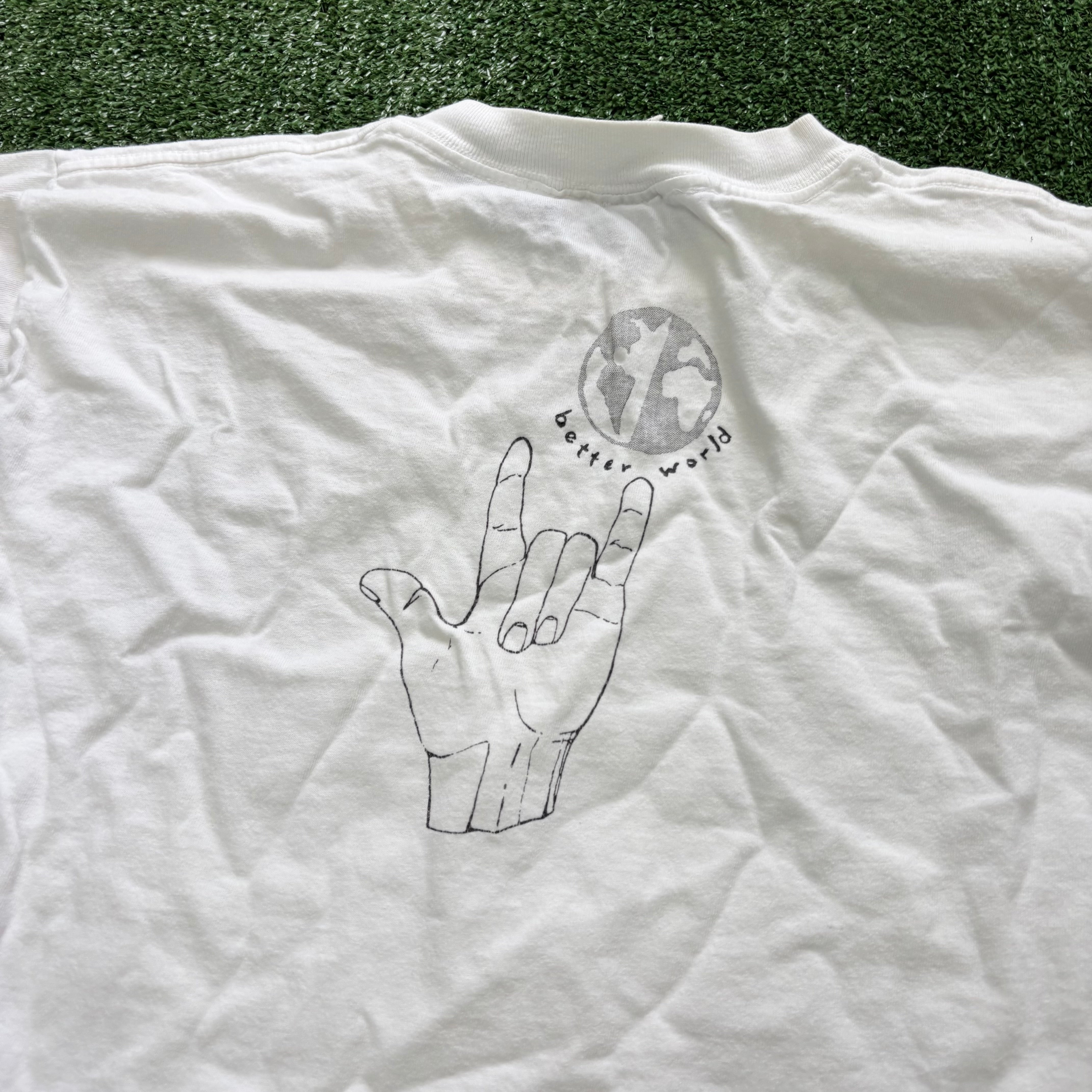 Vintage T Shirt Mens Medium White Single Stitch Graphic Print 90s Sign (E)