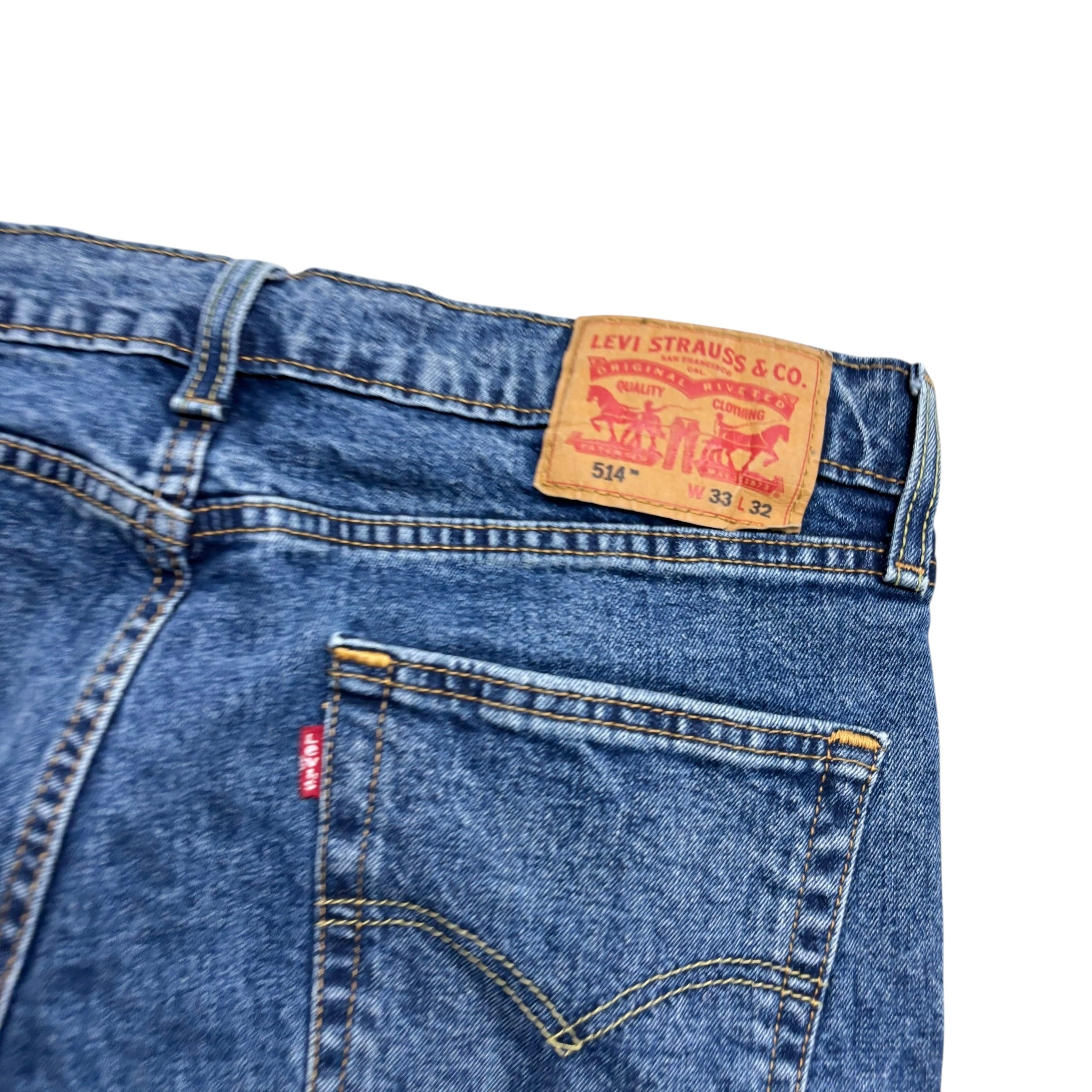Levis 514 Jeans W33 L32 Mens Mid Blue Regular Straight Fit Stretch Denim (E)