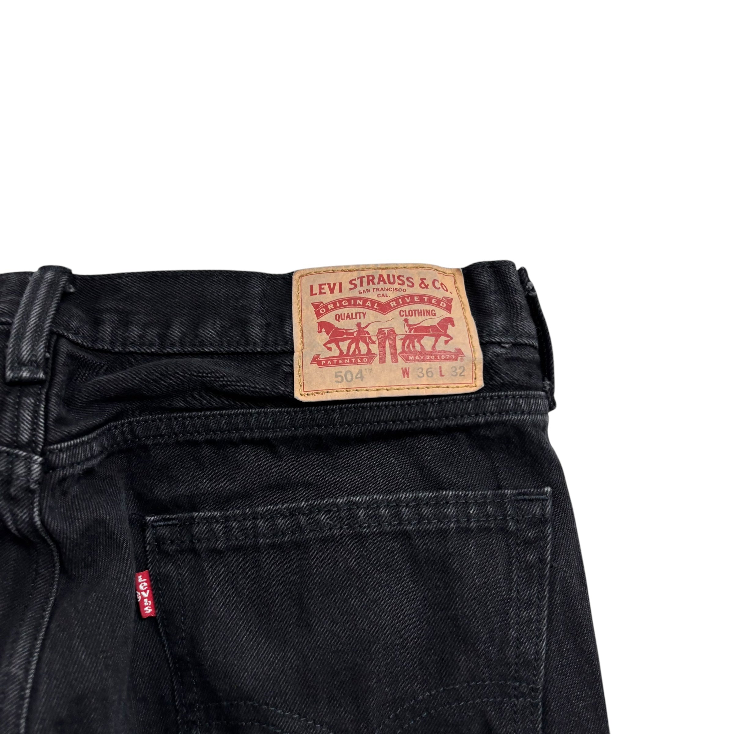 Levis 504 Jeans W36 L31 Mens Black Regular Straight Fit Denim (E)