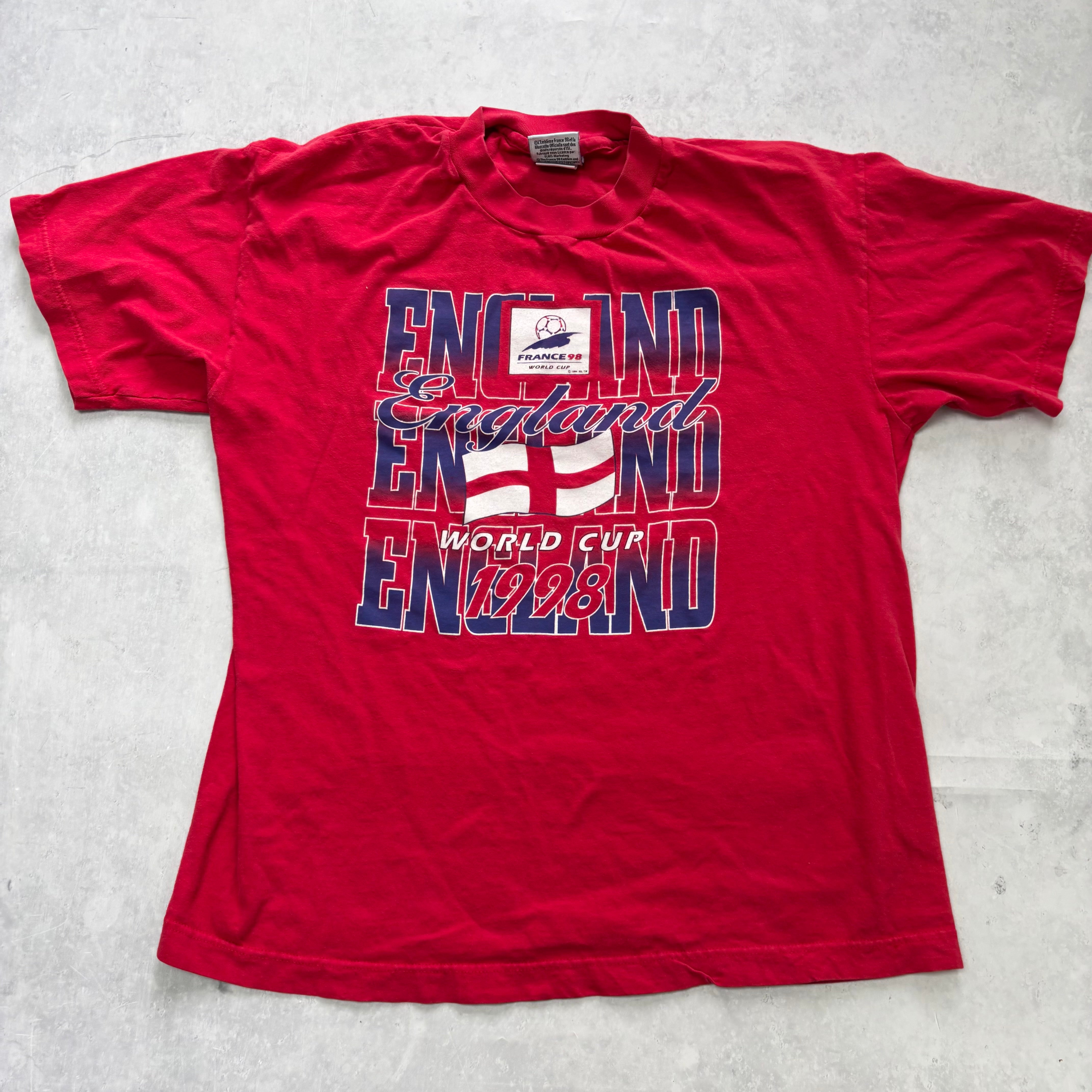 Vintage T Shirt Mens Small Red Graphic Print 90s France 98 World Cup (E)