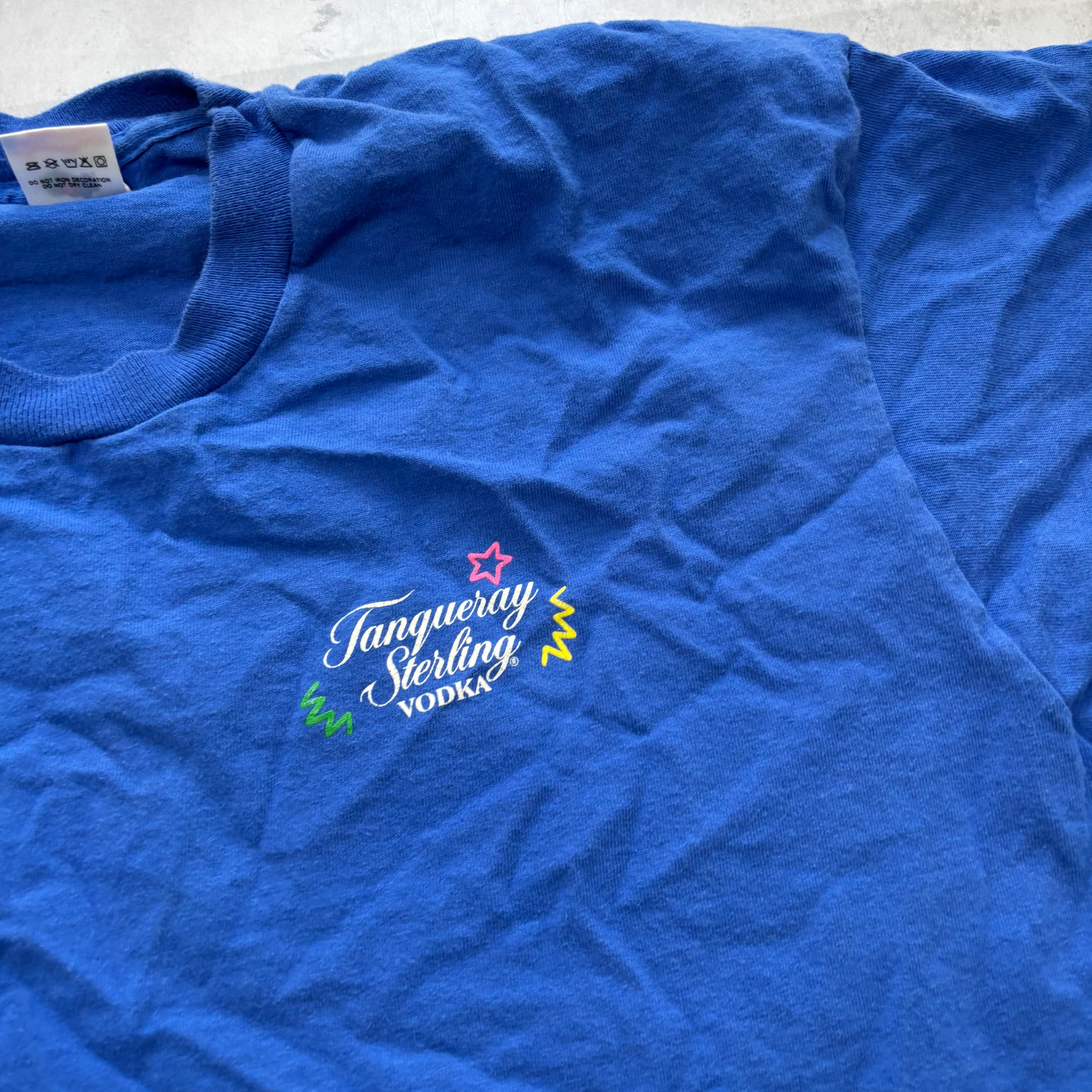 Vintage T Shirt Mens XL Blue Single Stitch Graphic Print 90s USA Vodka (E)