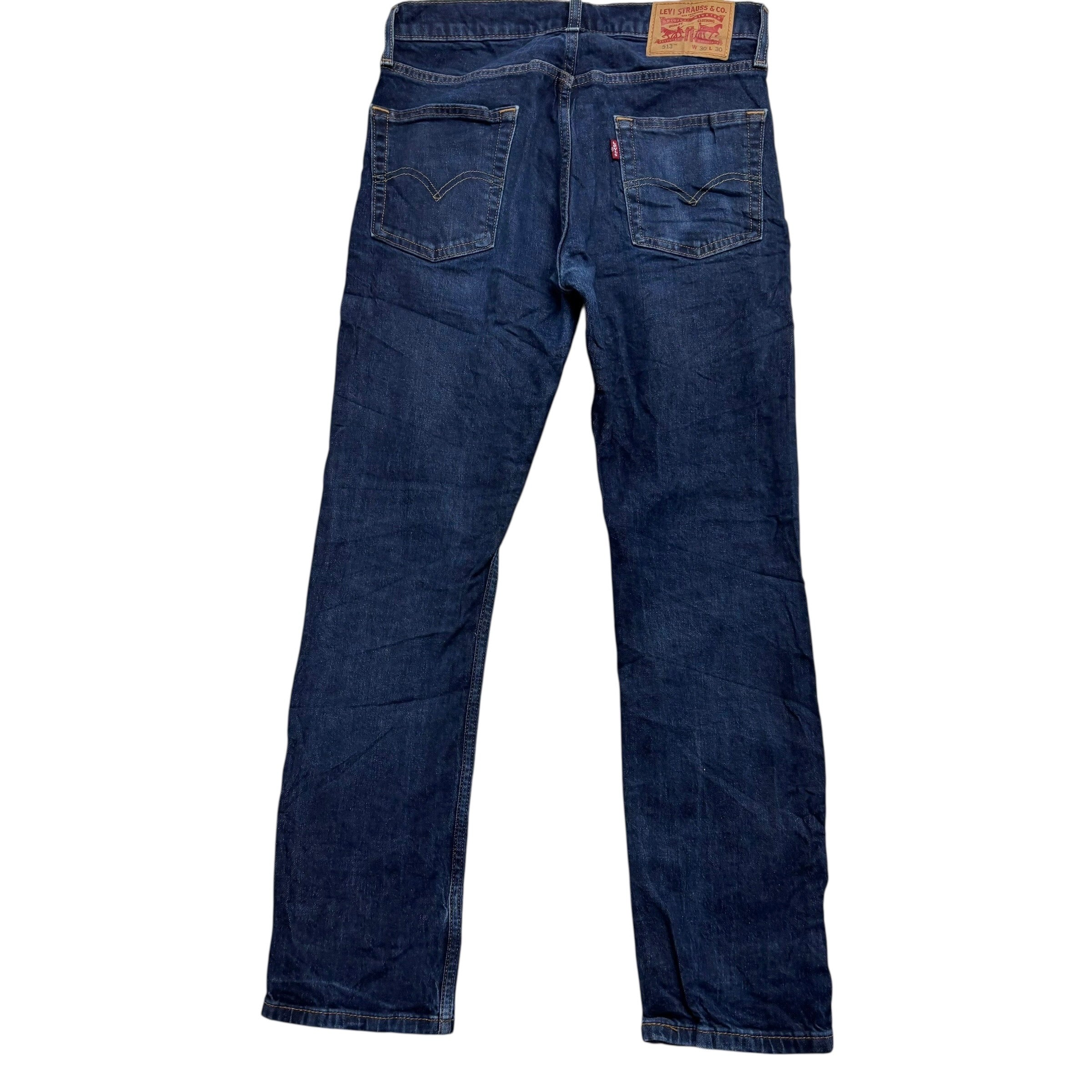Levis 513 Jeans W30 L30 Mens Dark Blue Slim Straight Fit Stretch Denim (E)