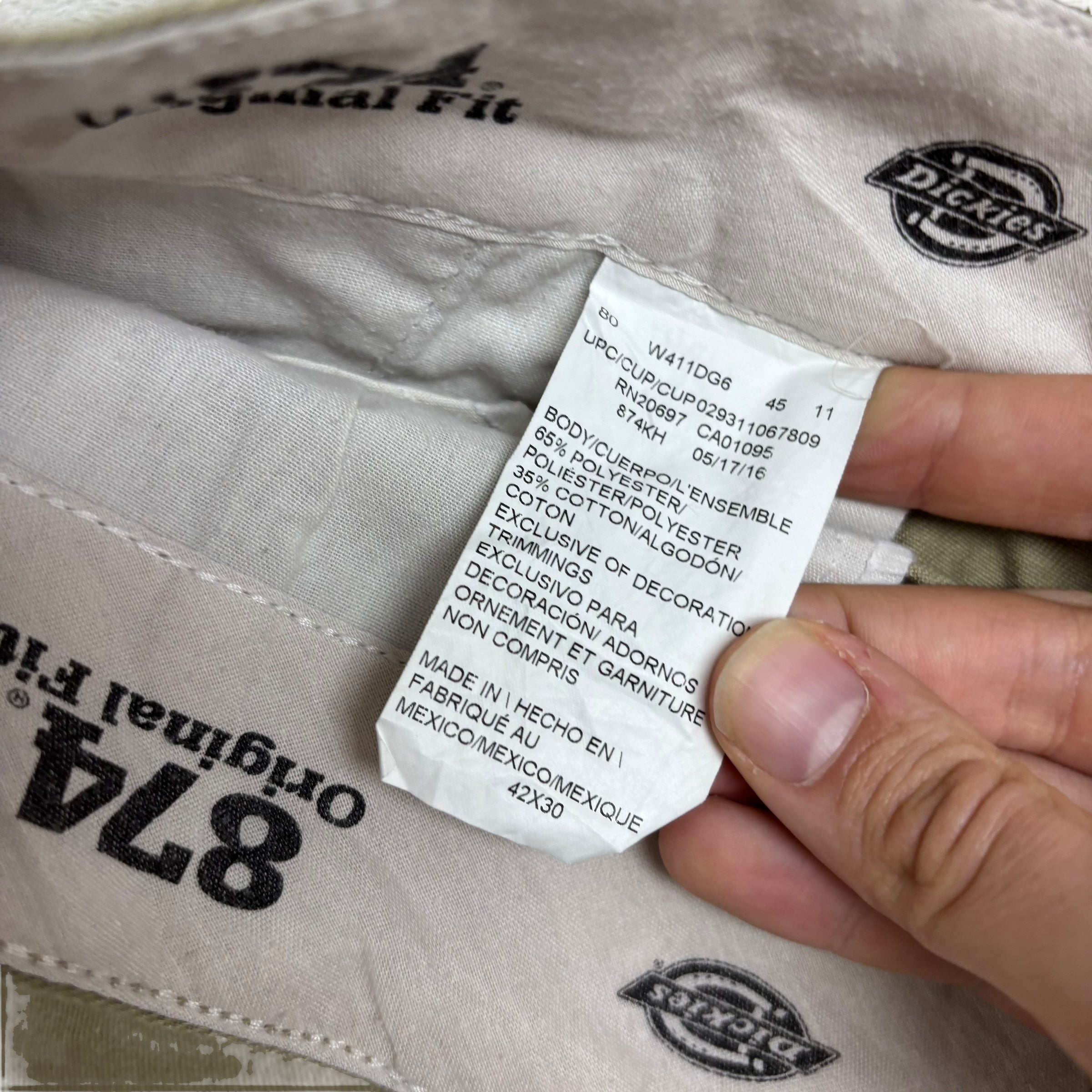 Dickies 874 Trousers W38 L29 Mens Beige Original Straight Fit Pants