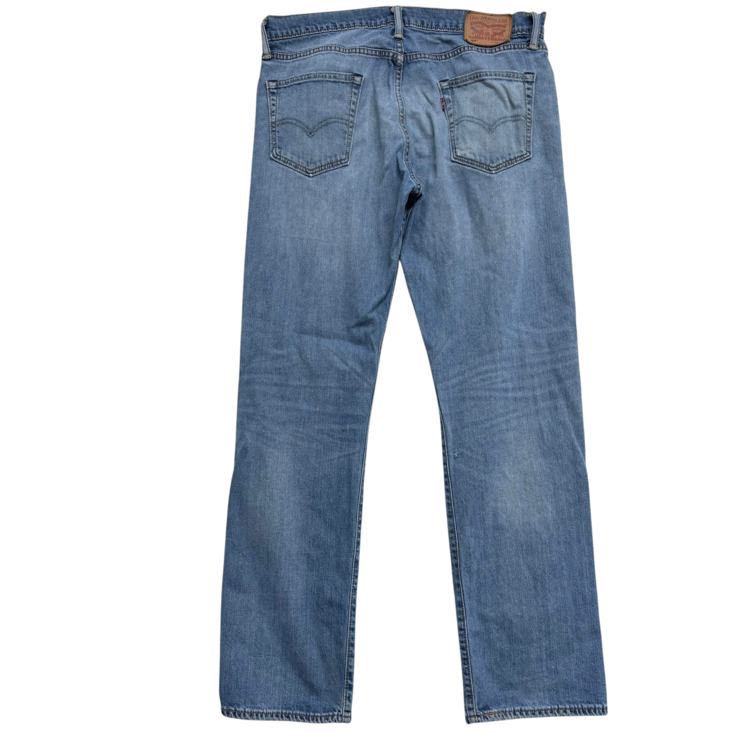Levis 504 Jeans W34 L32 Mens Mid Blue Regular Straight Fit Stretch Denim (F)