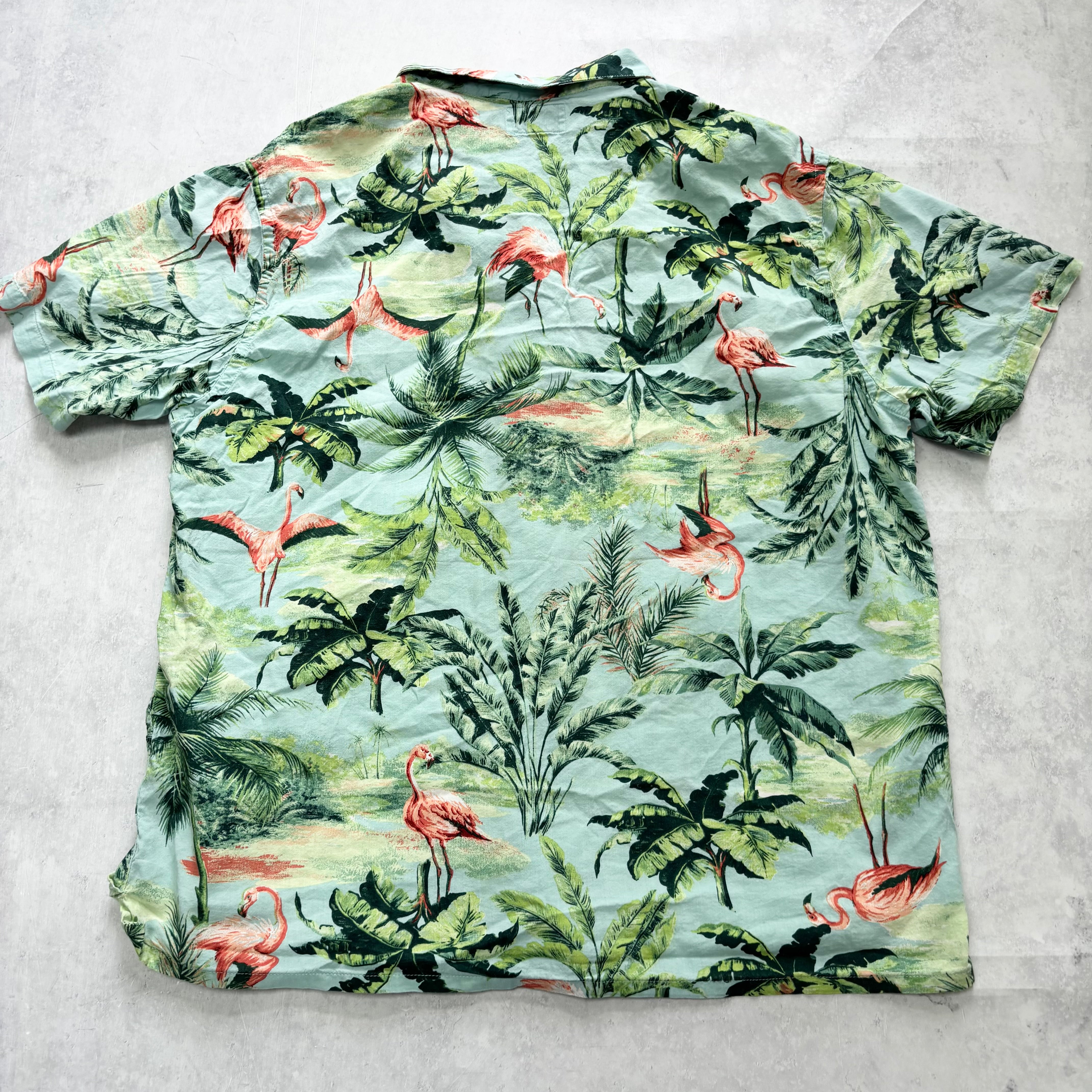 Hawaiian Shirt Mens XL Green Floral Aloha Short Sleeve Viscose (E)