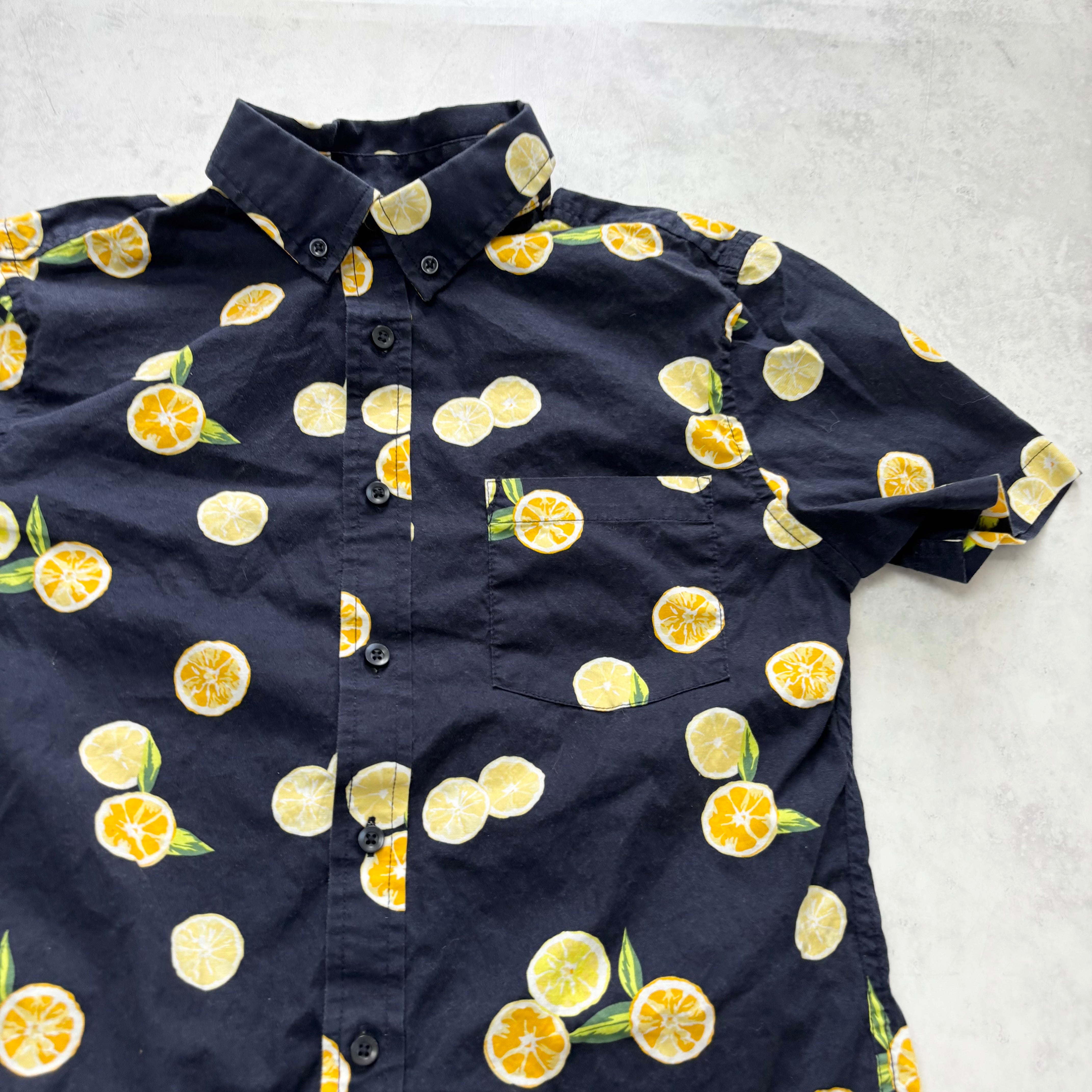 Hawaiian Shirt Mens Small Navy Floral Aloha Short Sleeve Cotton Slim Fit (E)