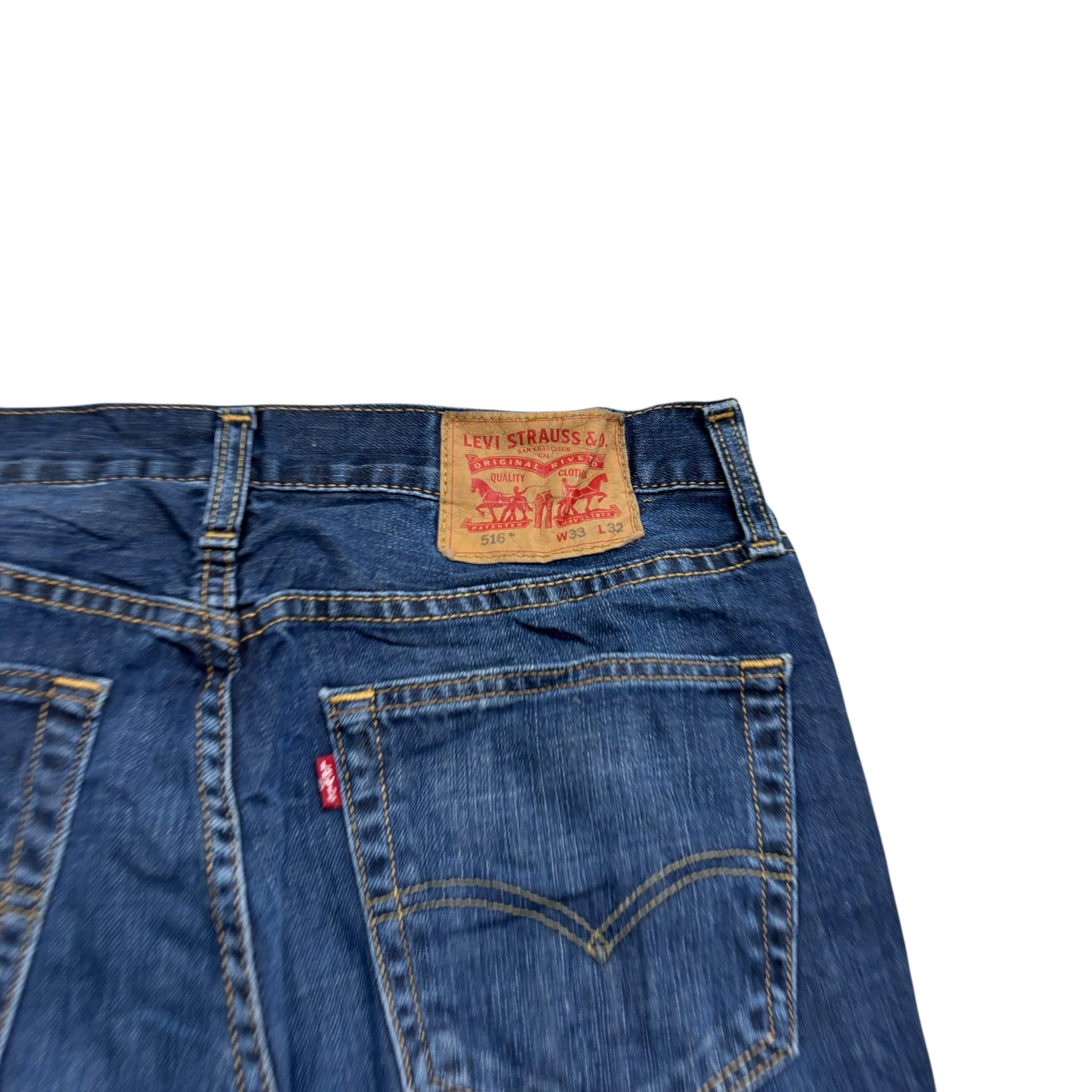 Levis 516 Jeans W33 L32 Mens Dark Blue Regular Straight Fit Denim (E)