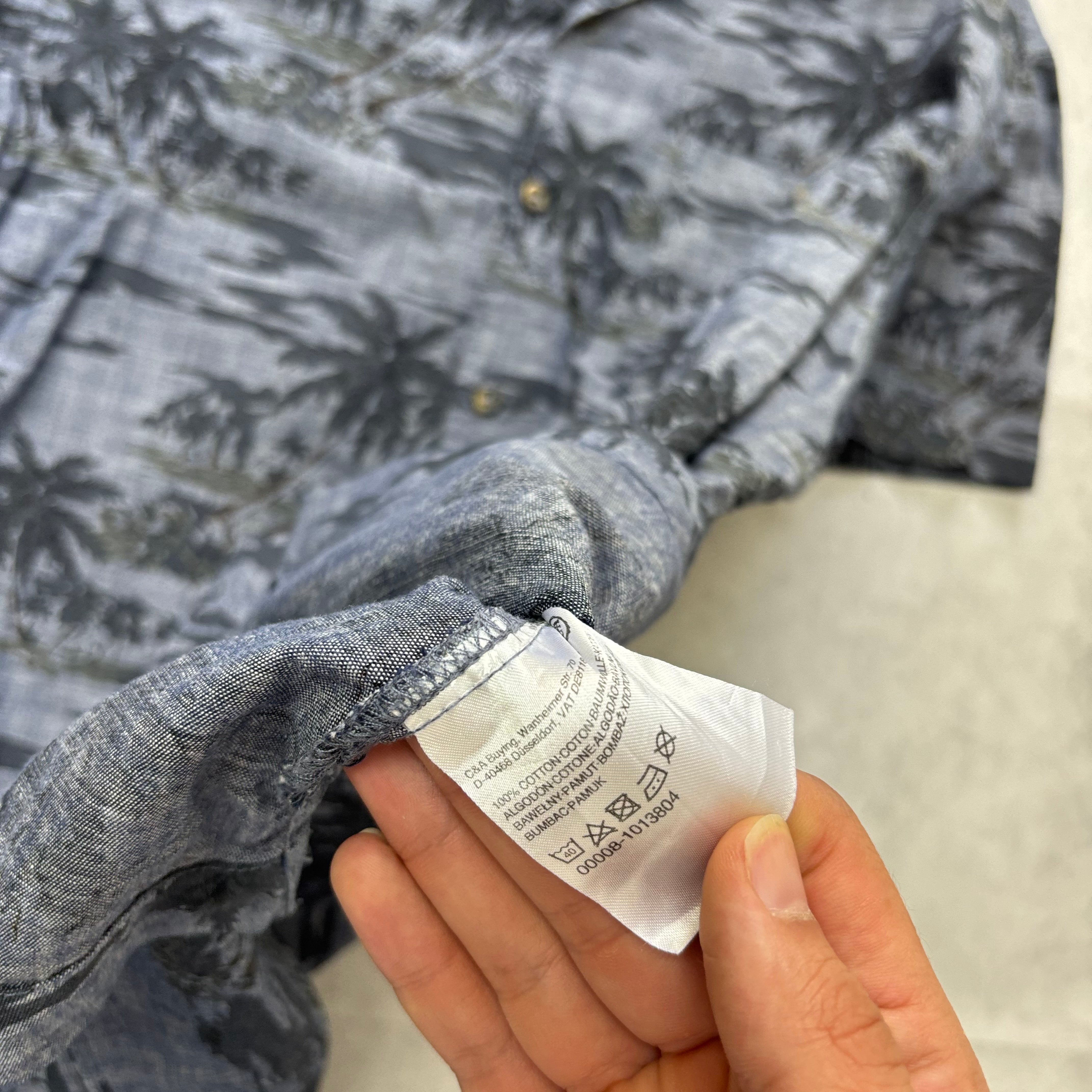 Hawaiian Shirt Mens XL Blue Floral Aloha Short Sleeve Cotton Slim Fit (E)