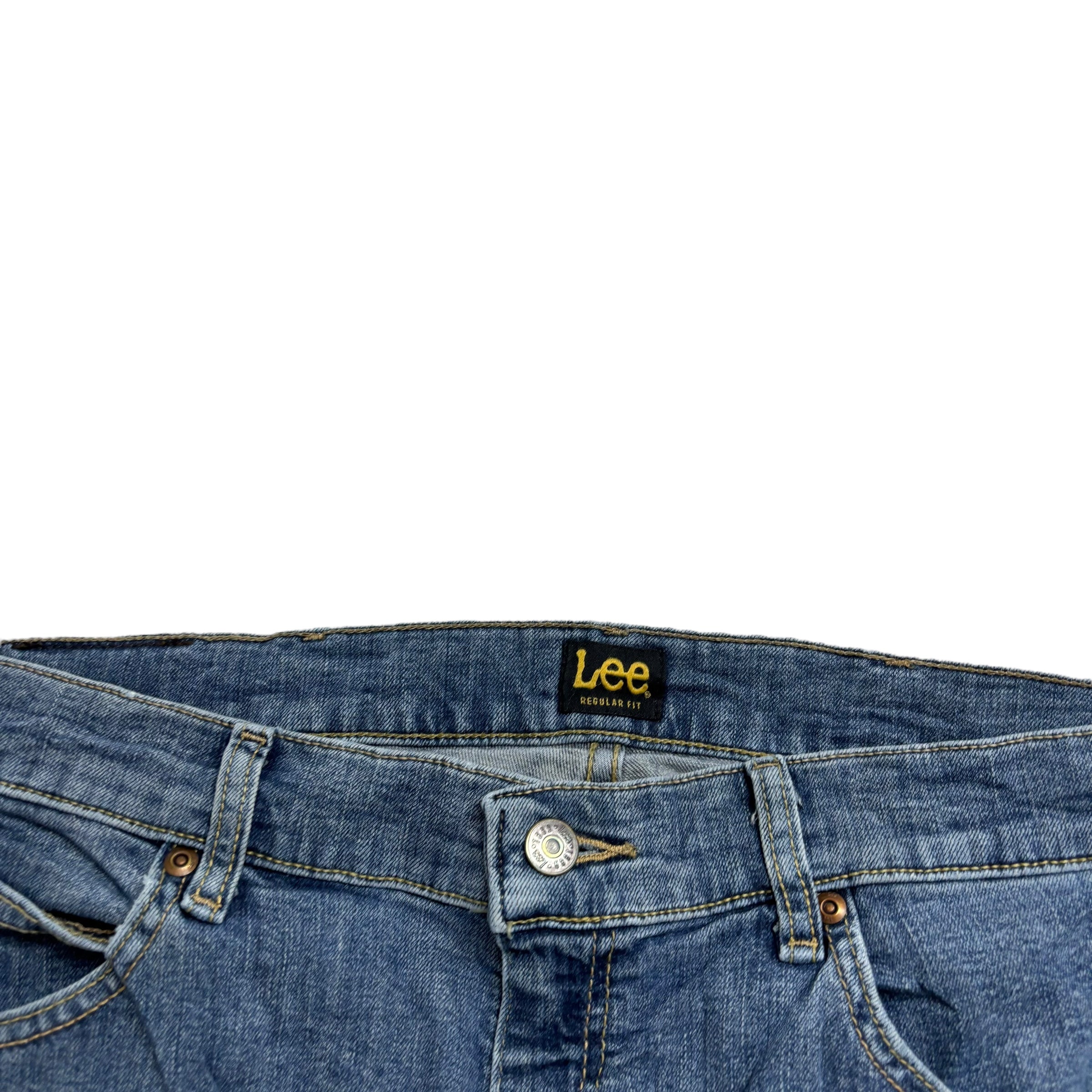Lee Jeans W35 L32 Mens Mid Blue Regular Straight Fit Stretch Denim (E)