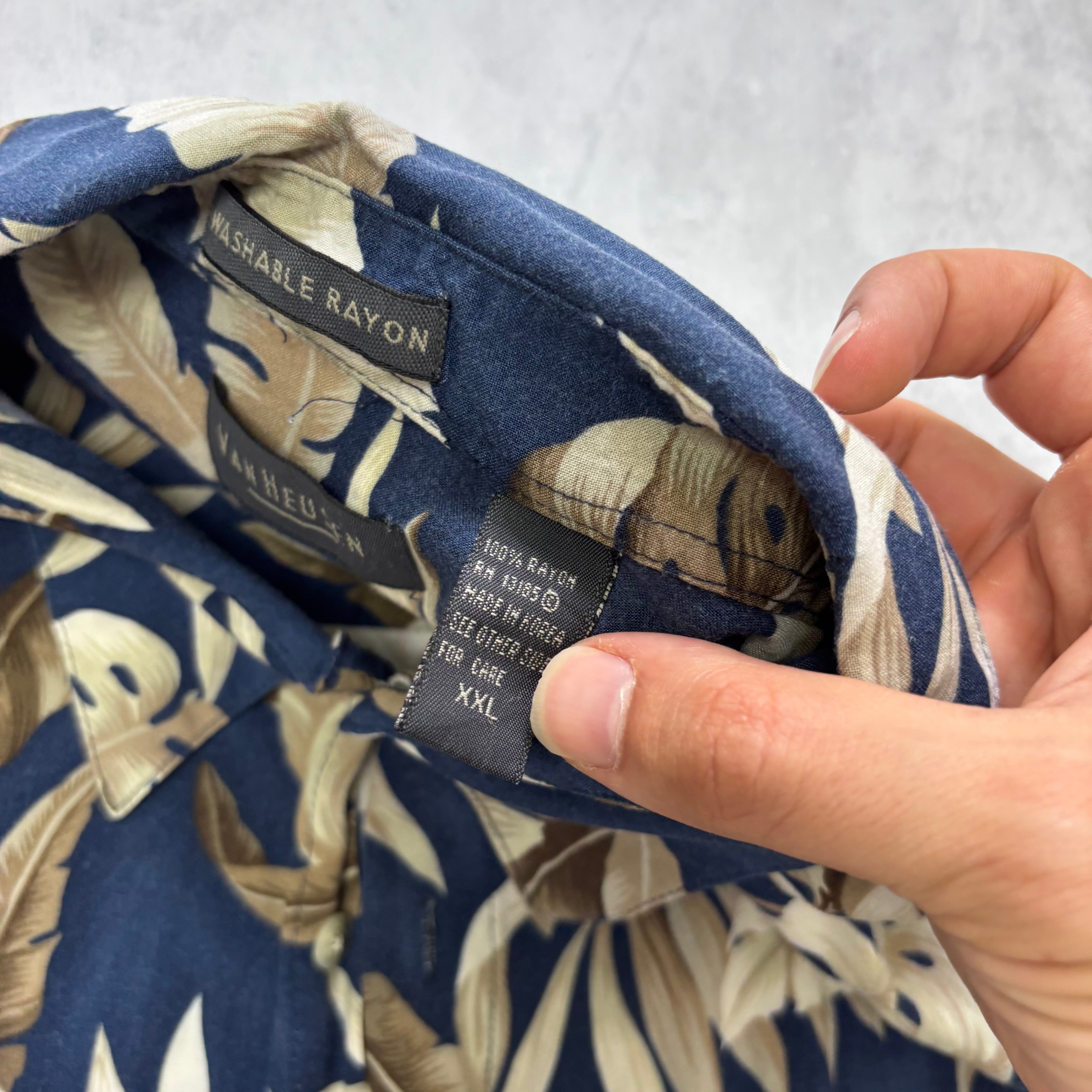 Vintage Hawaiian Shirt Mens XXL Navy Floral Aloha Short Sleeve Rayon