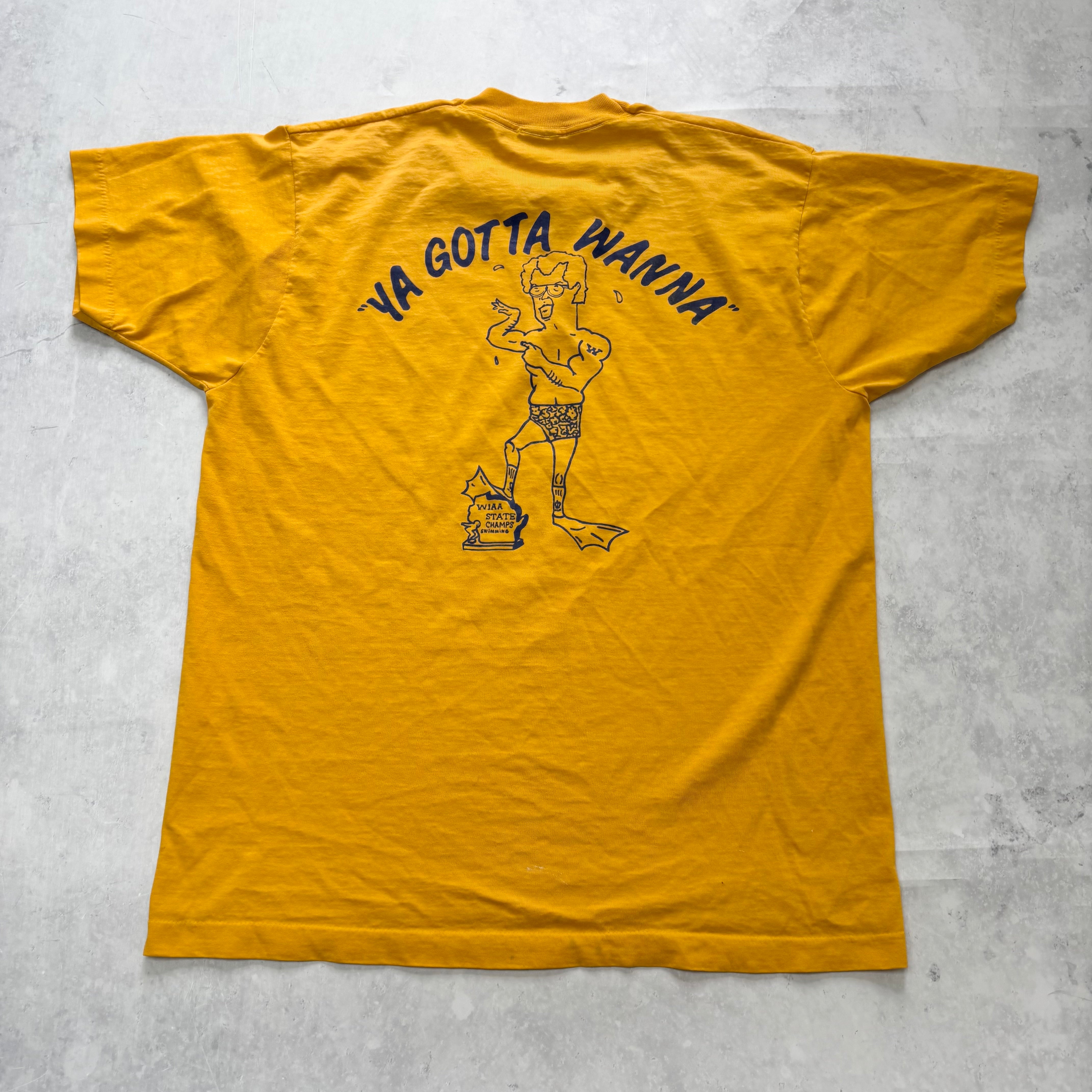 Vintage T Shirt Mens Large Yellow Single Stitch Graphic Print 90s USA
