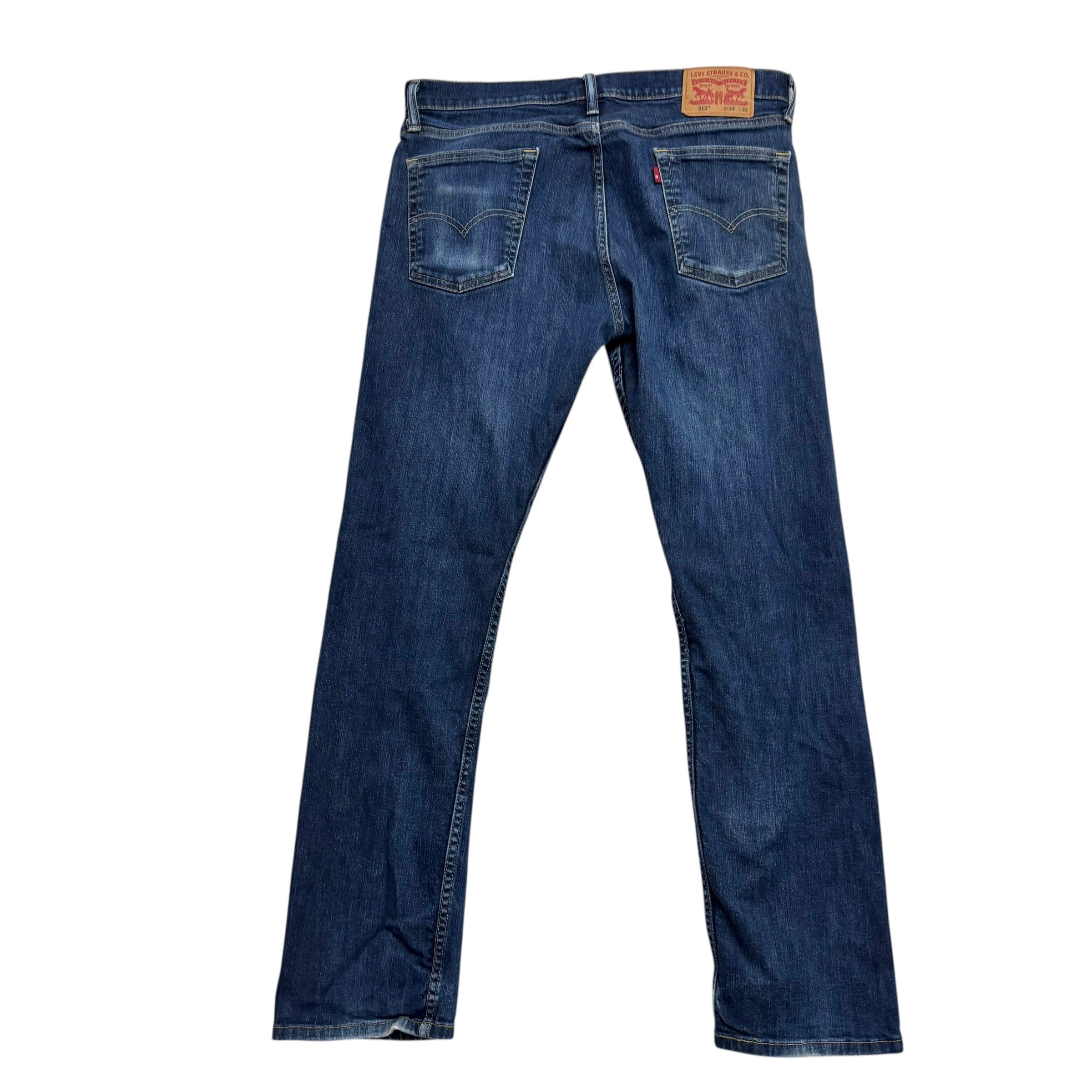 Levis 513 Jeans W34 L31 Mens Dark Blue Slim Straight Fit Stretch Denim