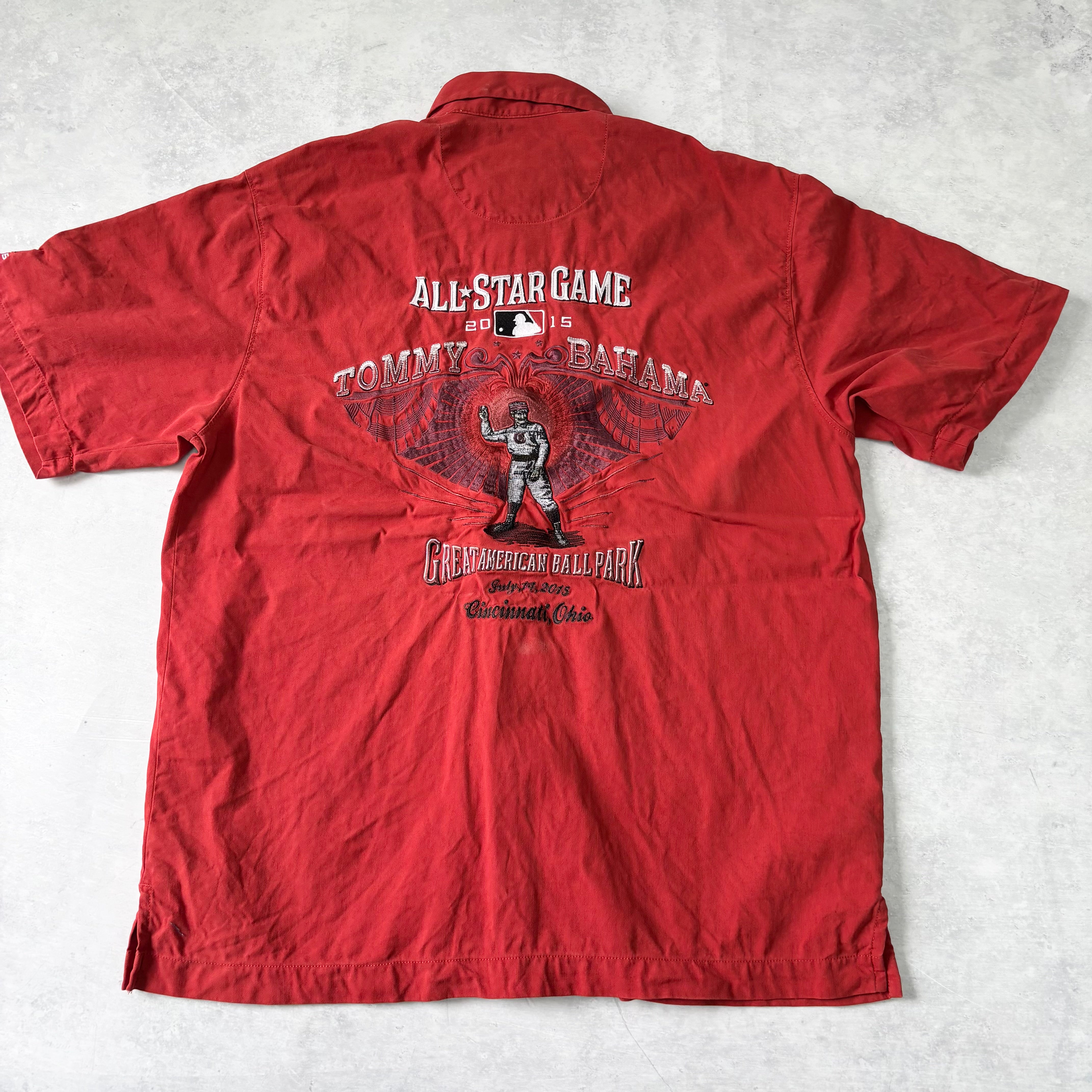 Baseball Shirt Mens Small Red Short Sleeve Silk Pattern Tommy Bahama (E)