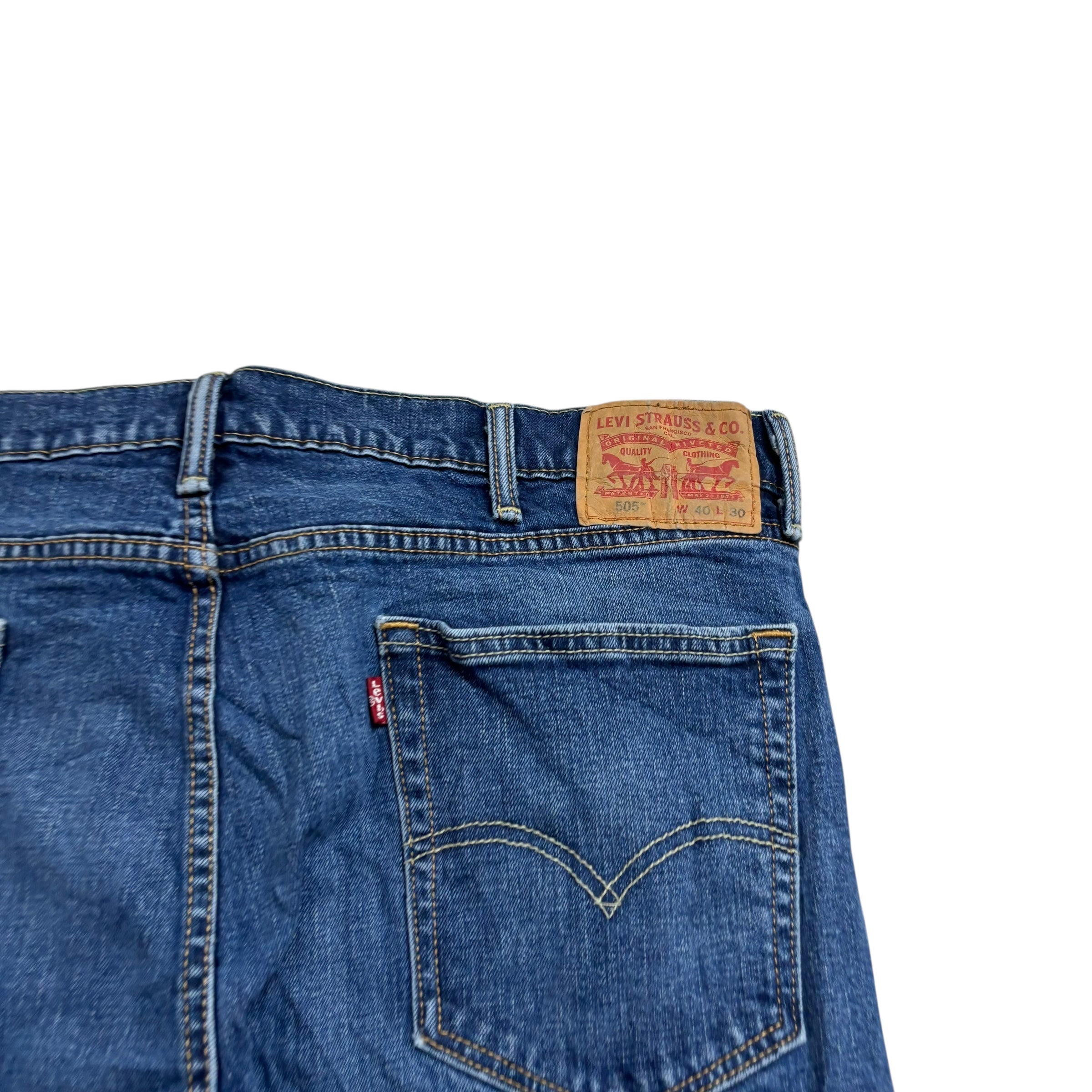 Levis 505 Jeans W40 L30 Mens Mid Blue Regular Straight Fit Stretch Denim