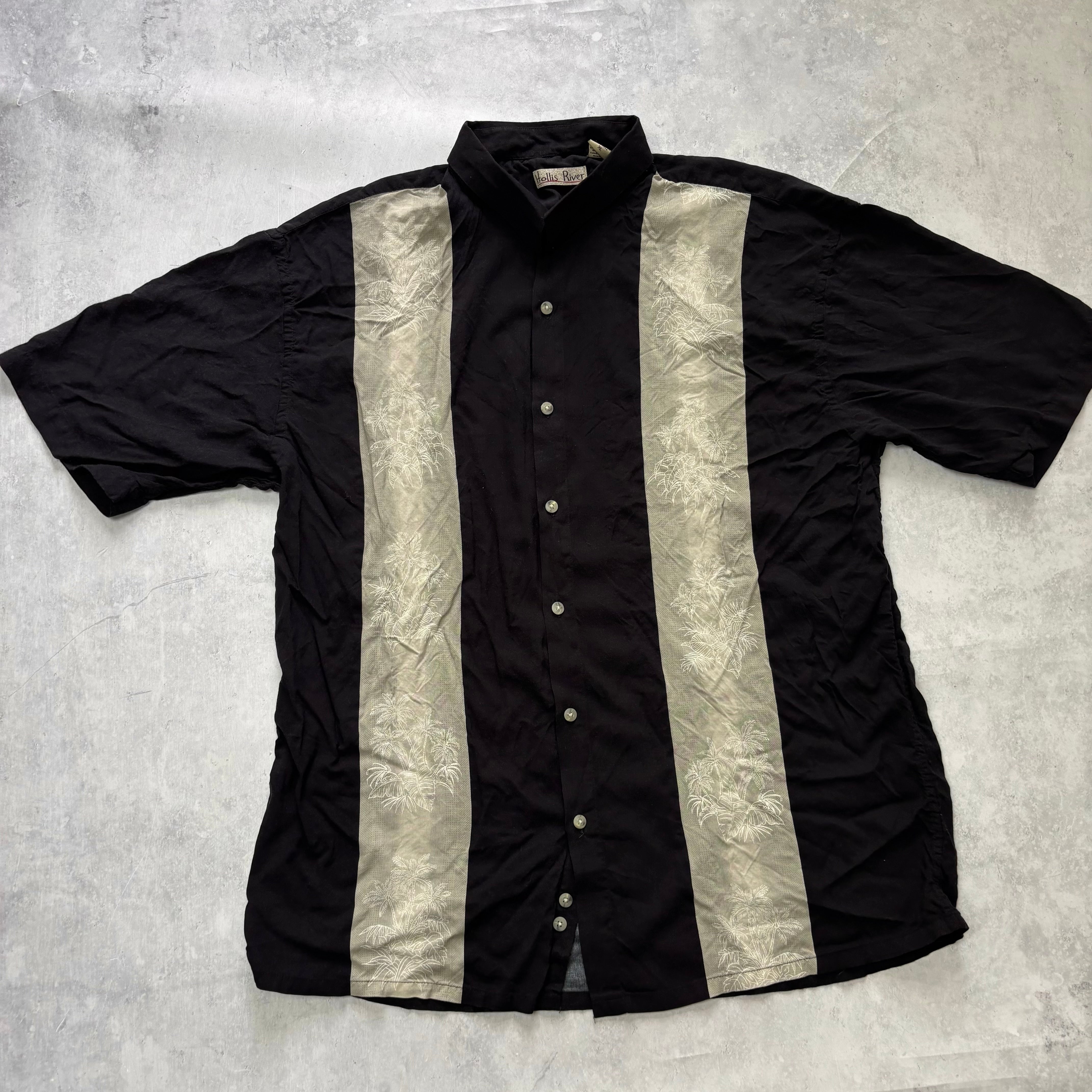 Vintage Hawaiian Shirt Mens XL Black Floral Aloha Short Sleeve Rayon (E)