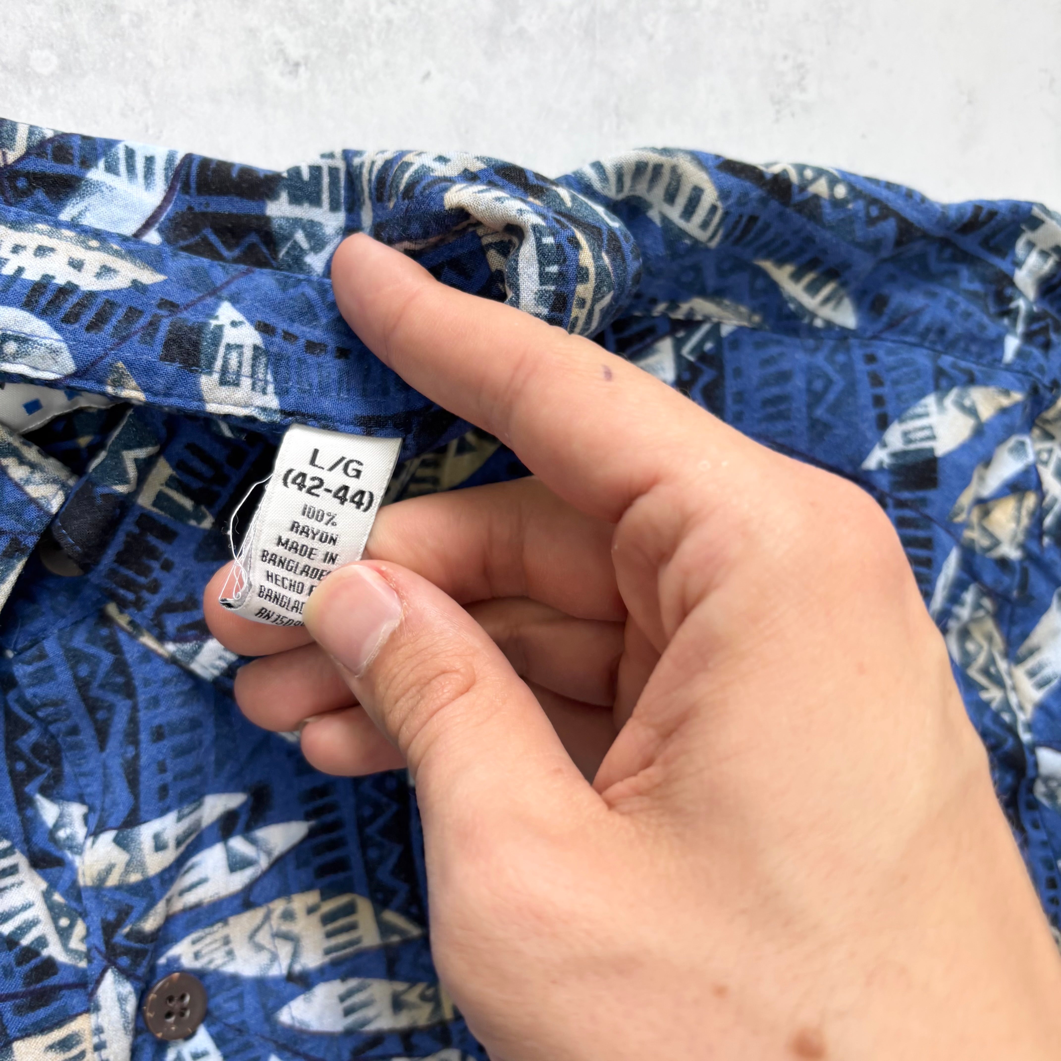 Vintage Hawaiian Shirt Mens Large Blue Floral Aloha Short Sleeve Rayon (E)