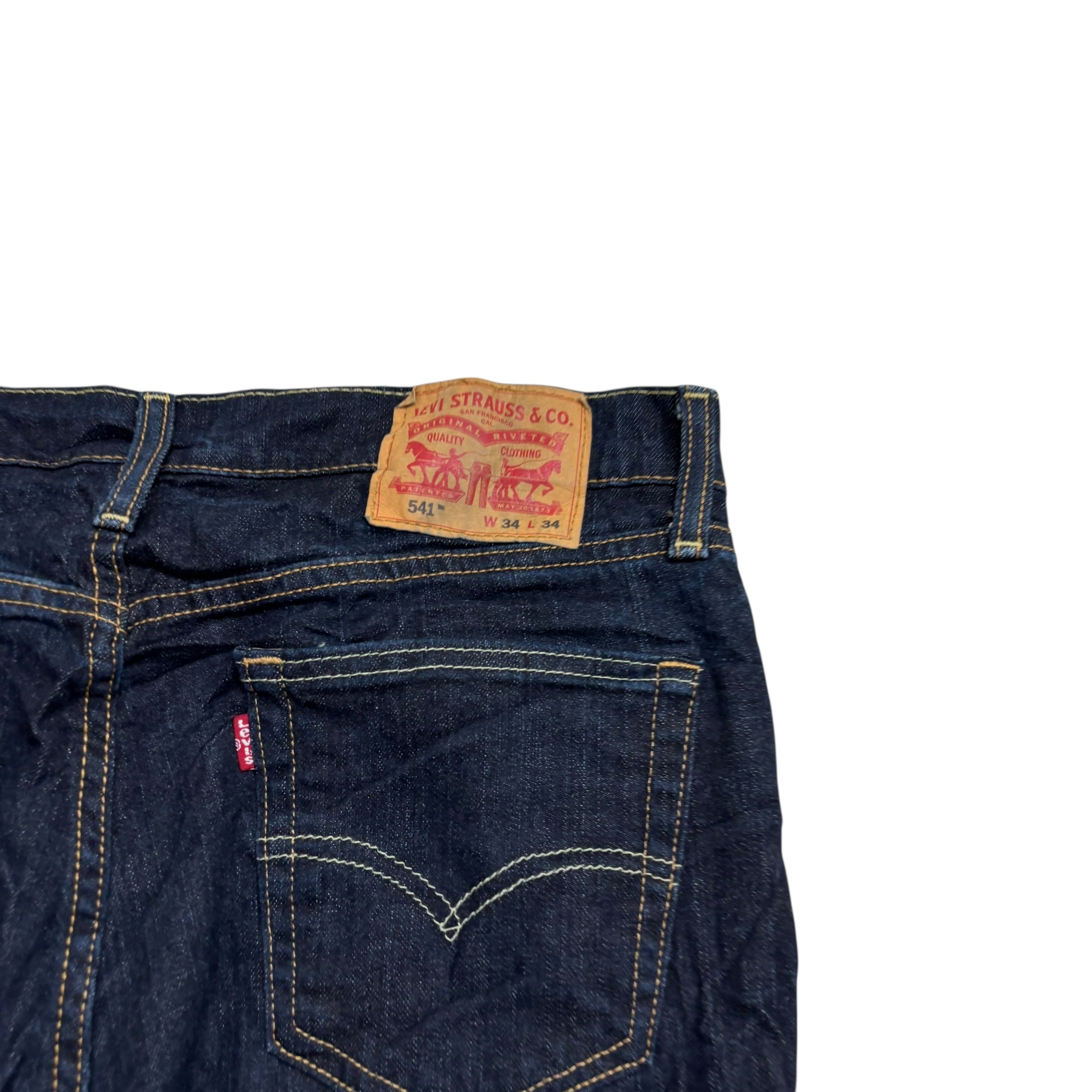 Levis 541 Jeans W34 L34 Mens Dark Blue Athletic Tapered Fit Stretch Denim (E)