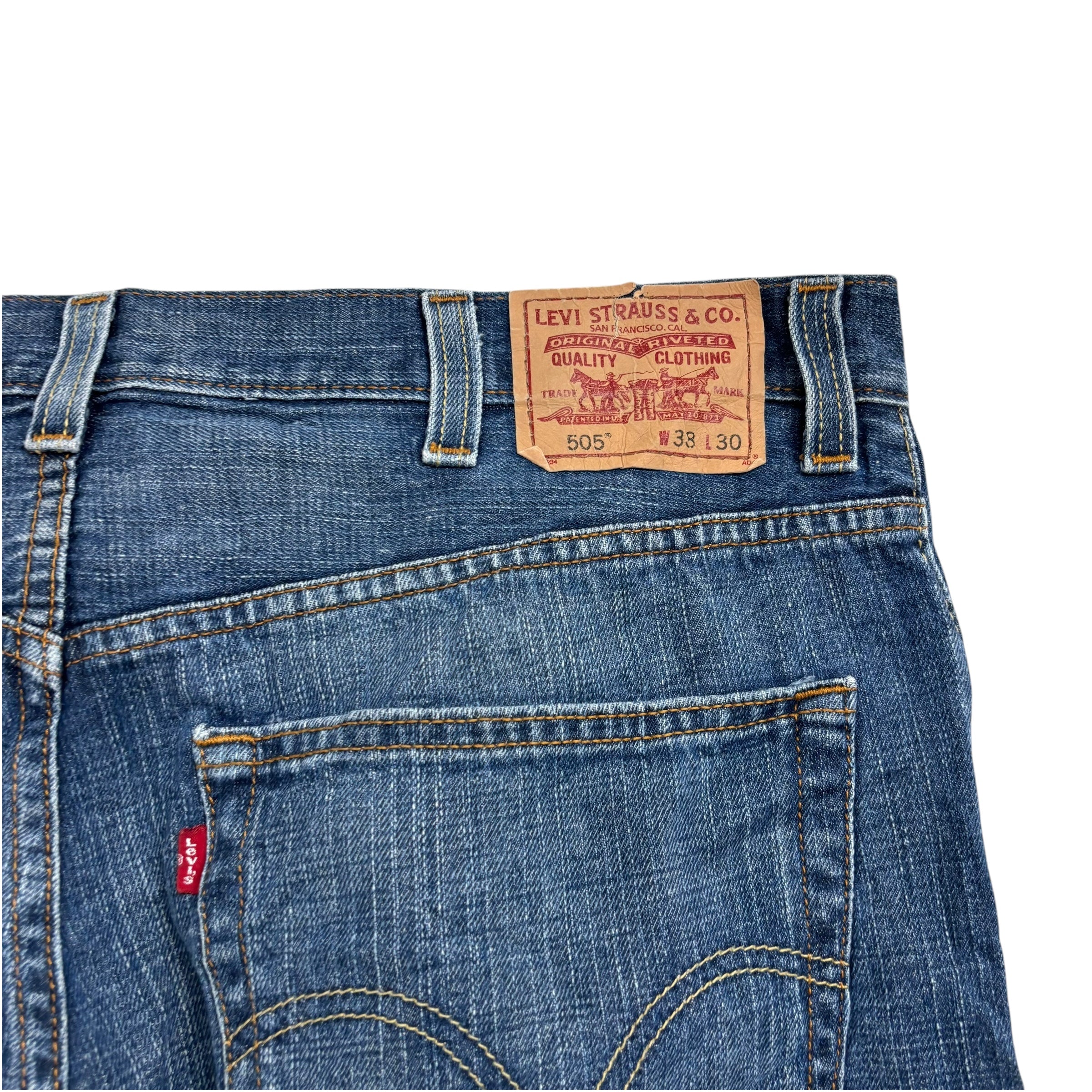 Levis 505 Jeans W38 L30 Mens Dark Blue Regular Straight Fit Vintage Denim (E)