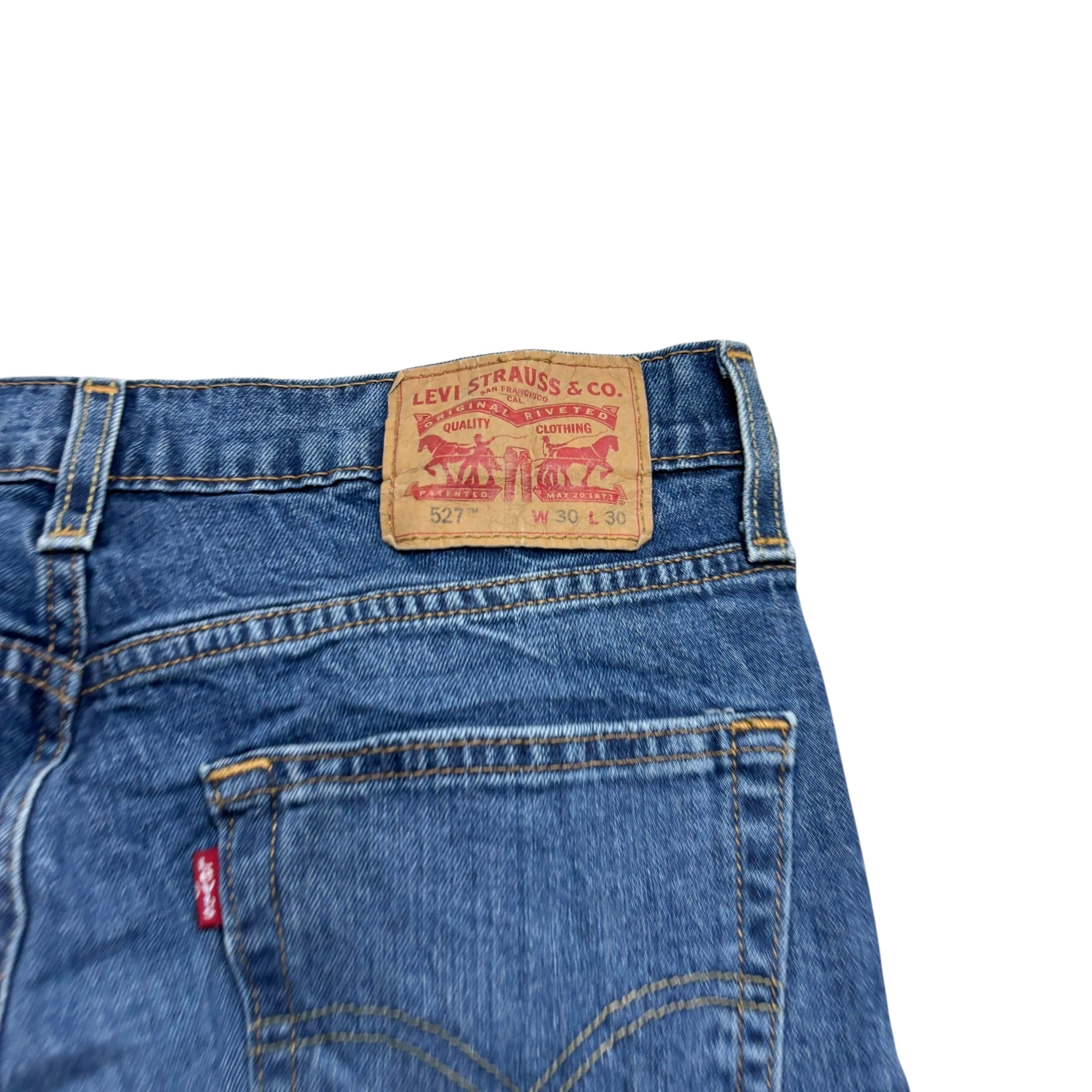 Levis 527 Jeans W30 L30 Mens Mid Blue Slim Bootcut Fit Stretch Denim (E)