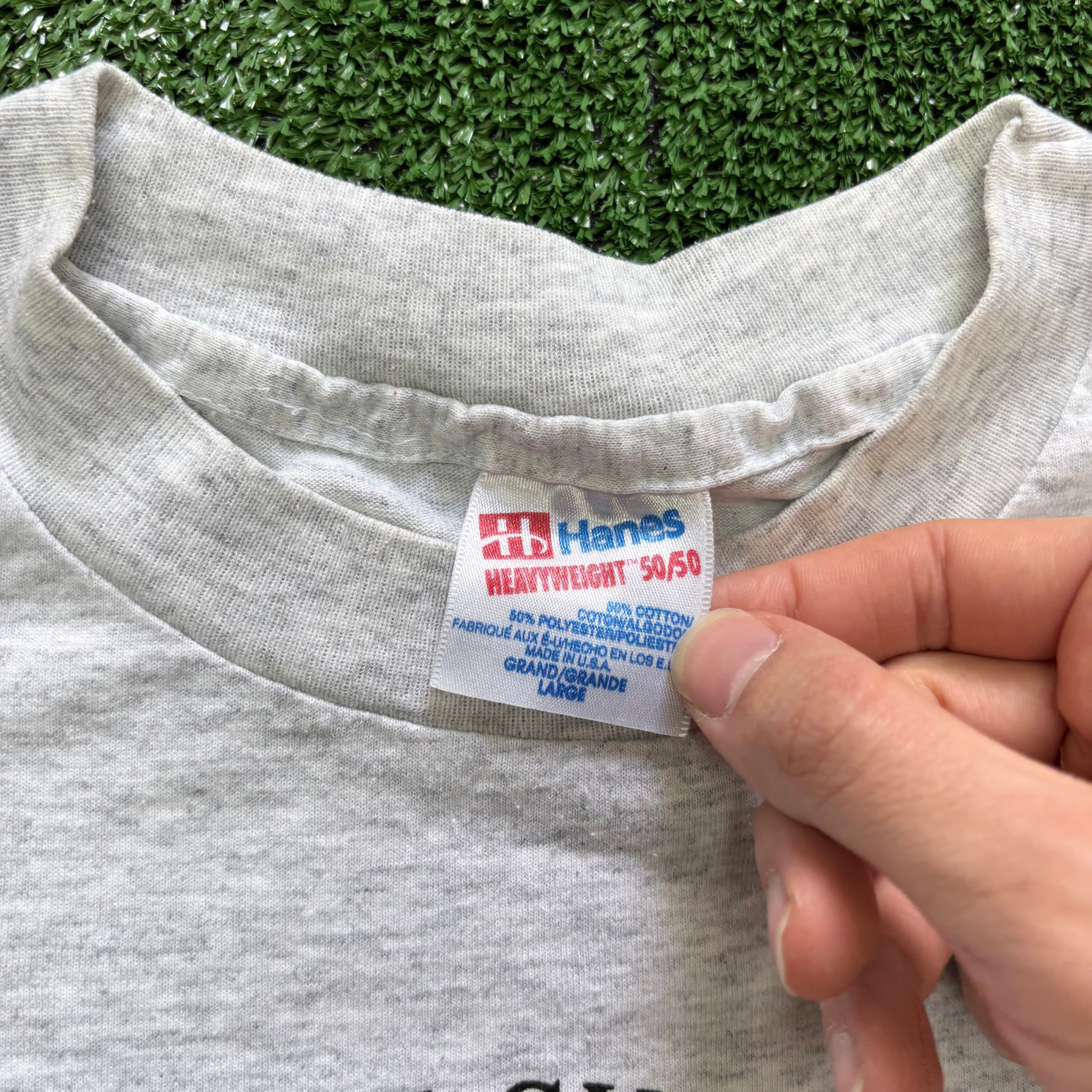 Vintage T Shirt Mens Large Grey Single Stitch Graphic Print 90s USA Cycling (E)