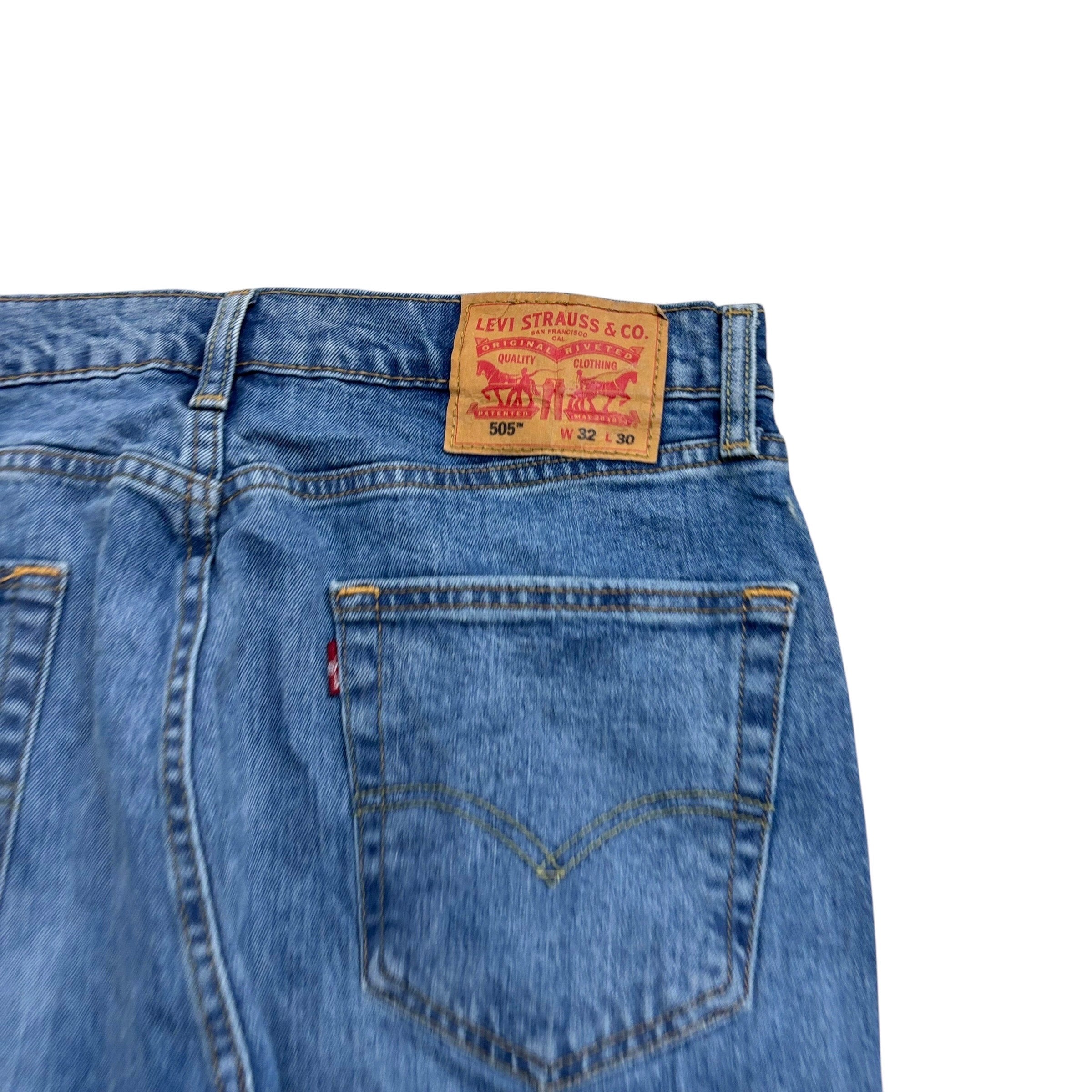 Levis 505 Jeans W32 L25 Mens Mid Blue Regular Straight Fit Stretch Denim (E)