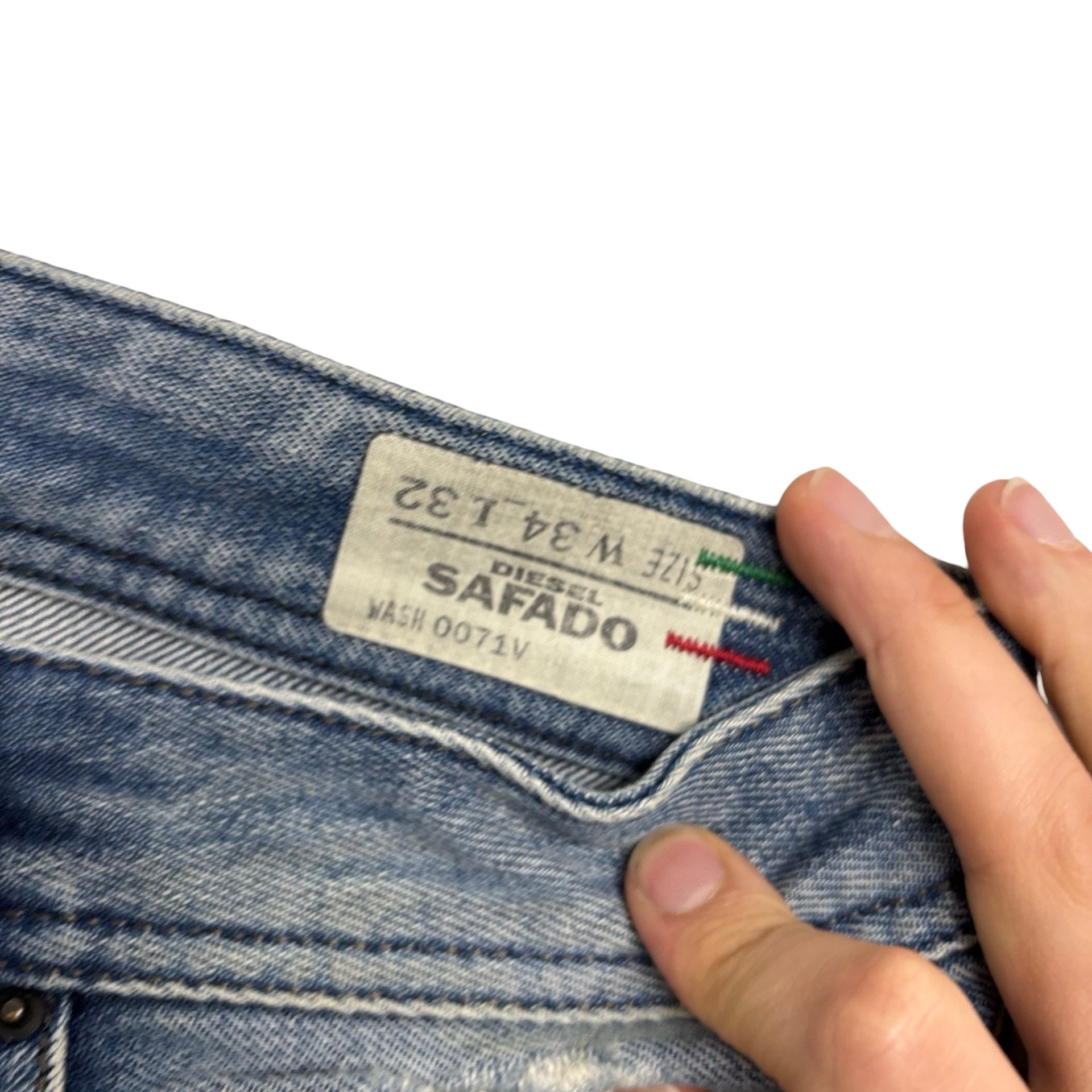 Diesel Safado Jeans W34 L32 Mens Mid Blue Regular Straight Fit Distressed (E)