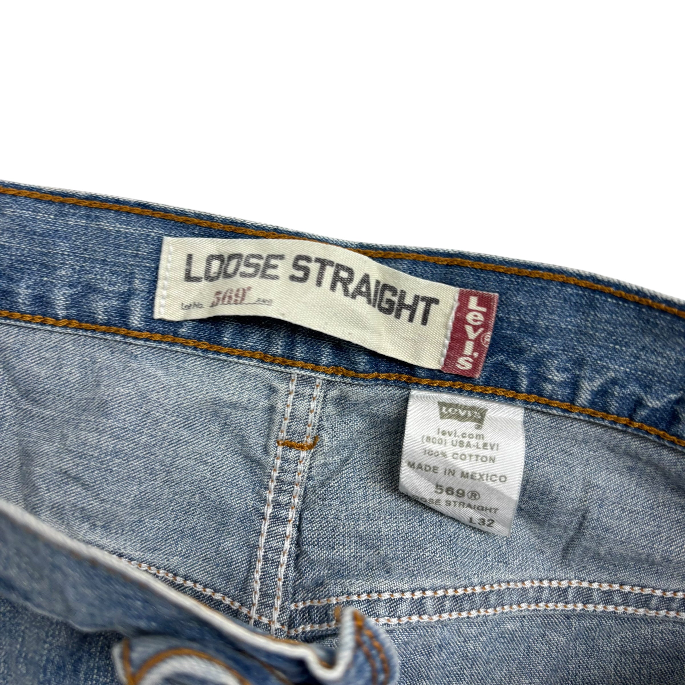 Levis 569 Jeans W34 L29 Mens Mid Blue Baggy Relaxed Straight Fit Vintage (F)