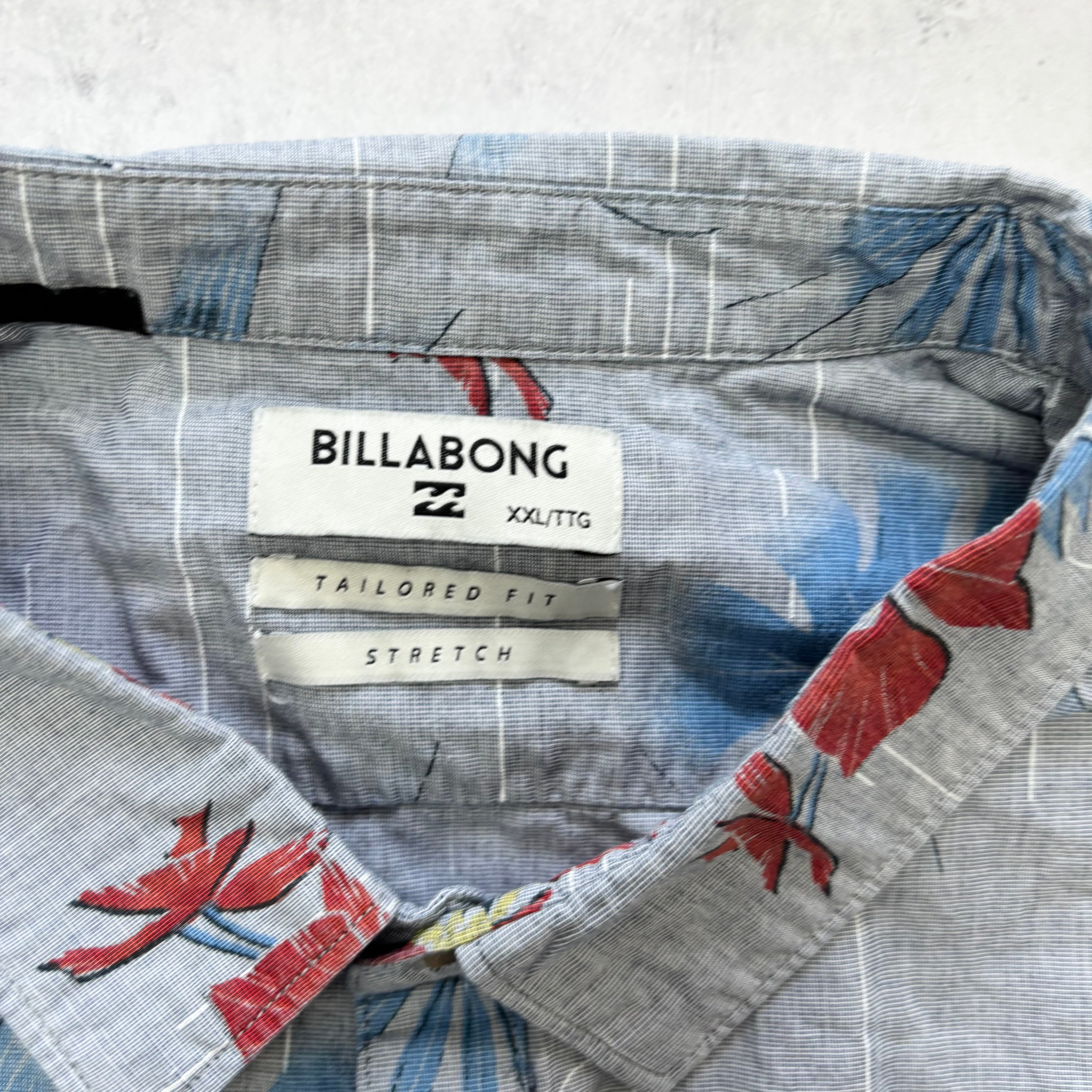 Billabong Hawaiian Shirt Mens XXL Blue Floral Aloha Short Sleeve Cotton (E)