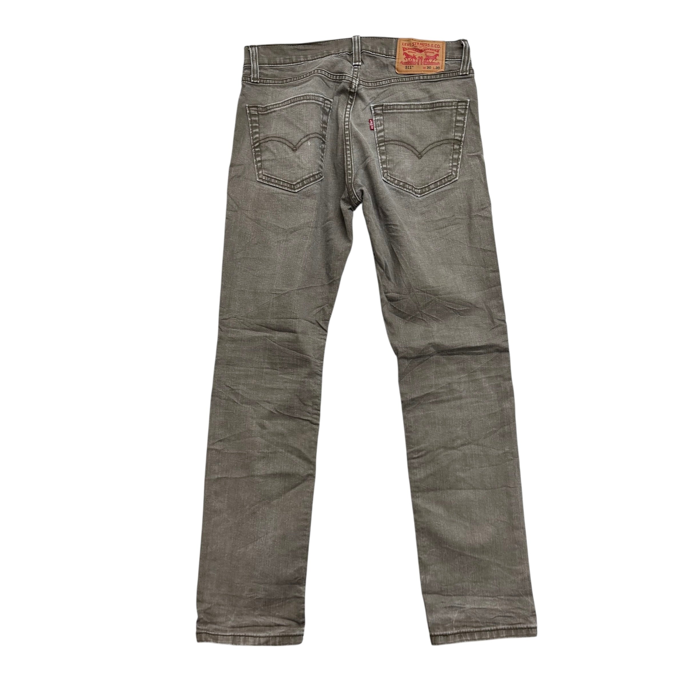 Levis 511 Jeans W30 L29 Mens Olive Green Slim Fit Stretch Waxed Denim (F)