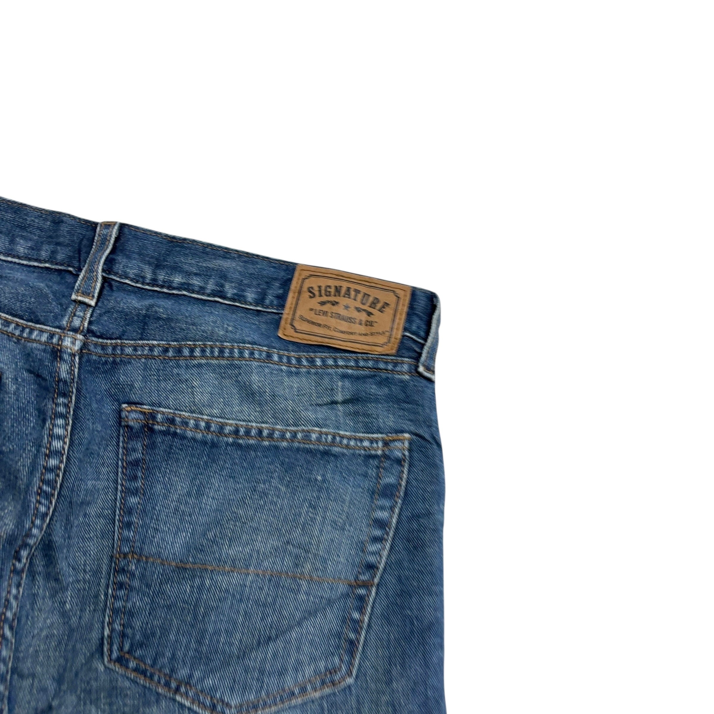 Levis Signature Jeans W33 L32 Mens Mid Blue Regular Straight Fit Denim (E)