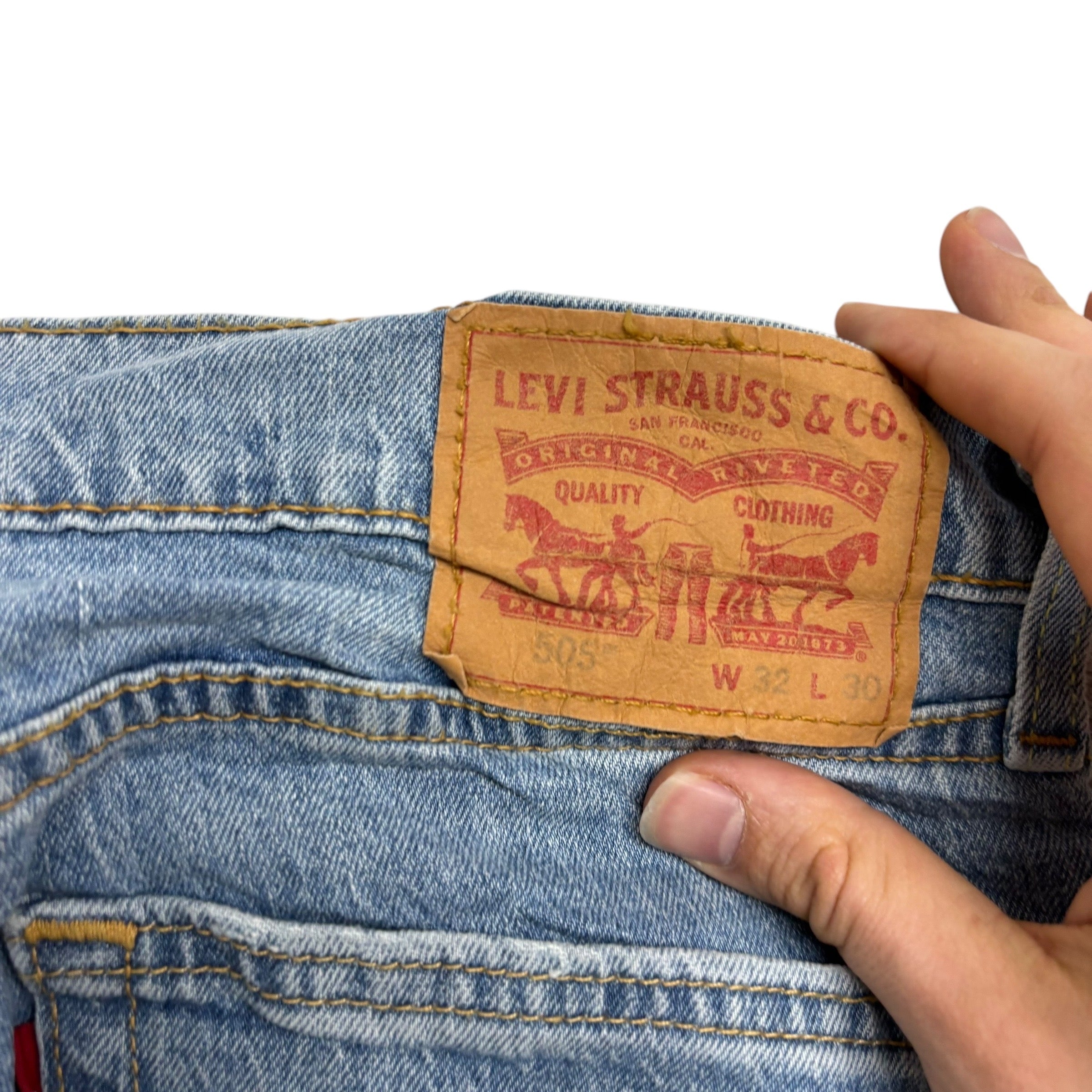 Levis 505 Jeans W32 L30 Mens Light Blue Regular Straight Fit Stretch Denim