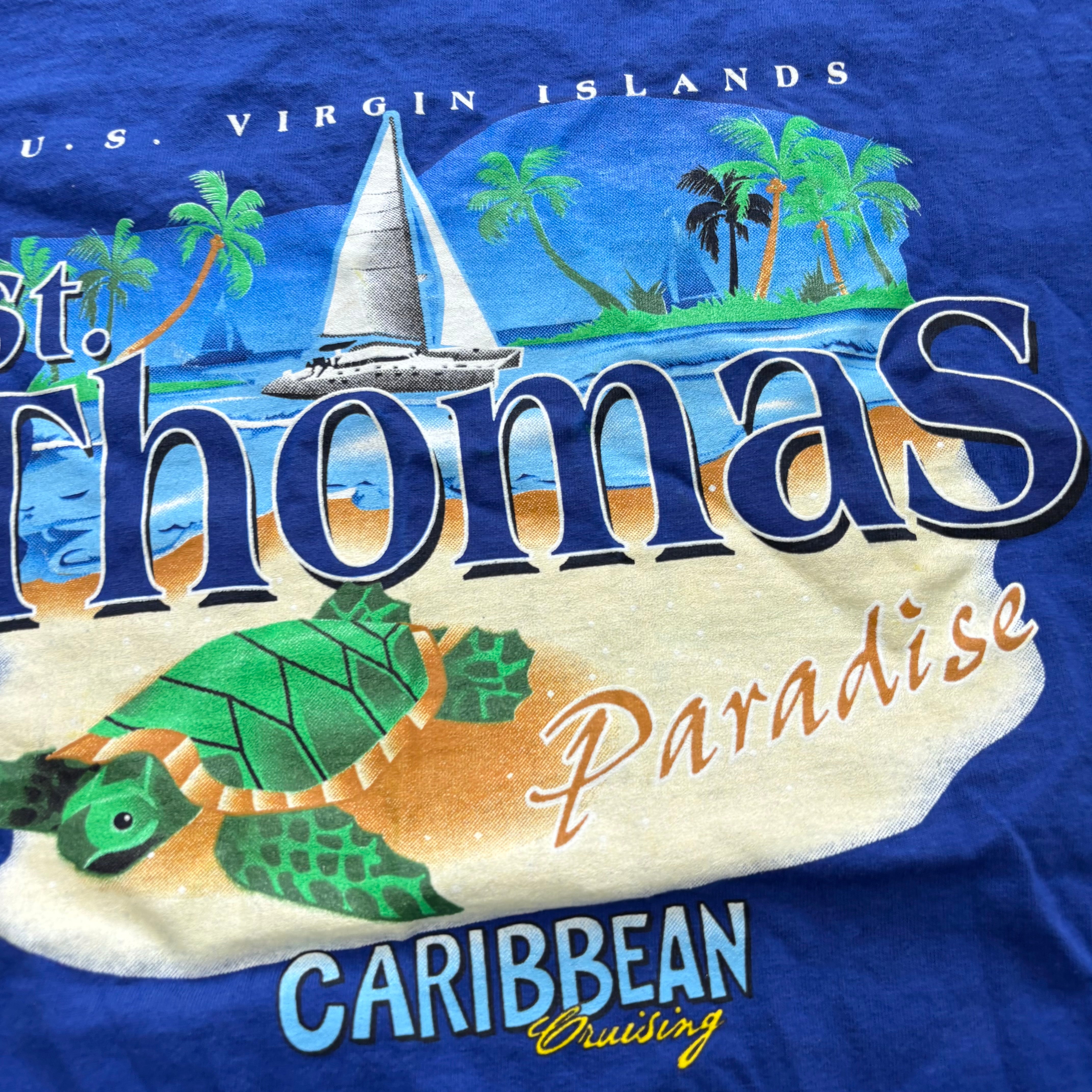 Vintage T Shirt Mens Medium Blue Single Stitch Graphic Print 90s Tourist (E)