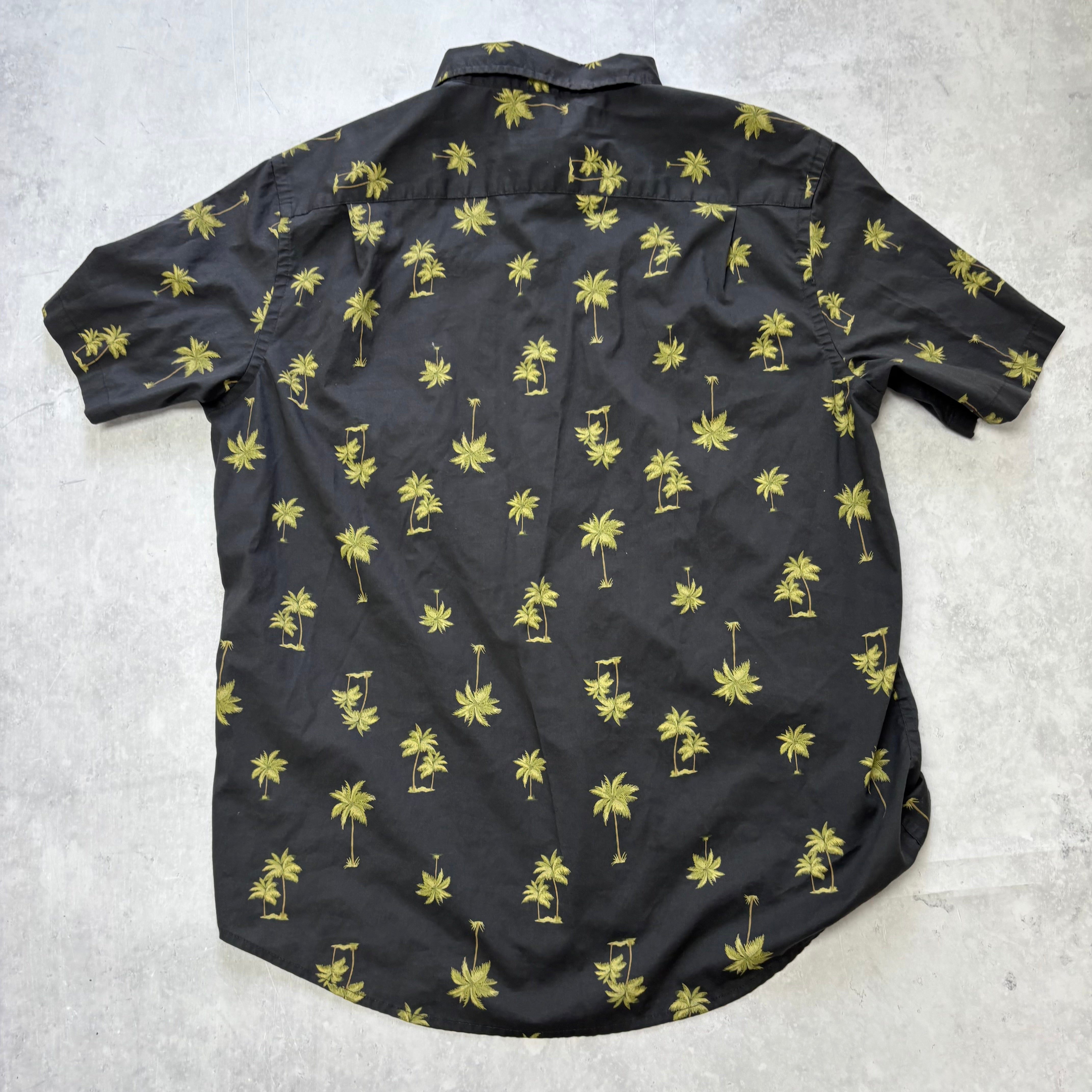 Old Navy Hawaiian Shirt Mens Large Grey Short Sleeve Regular Fit Cotton (E)