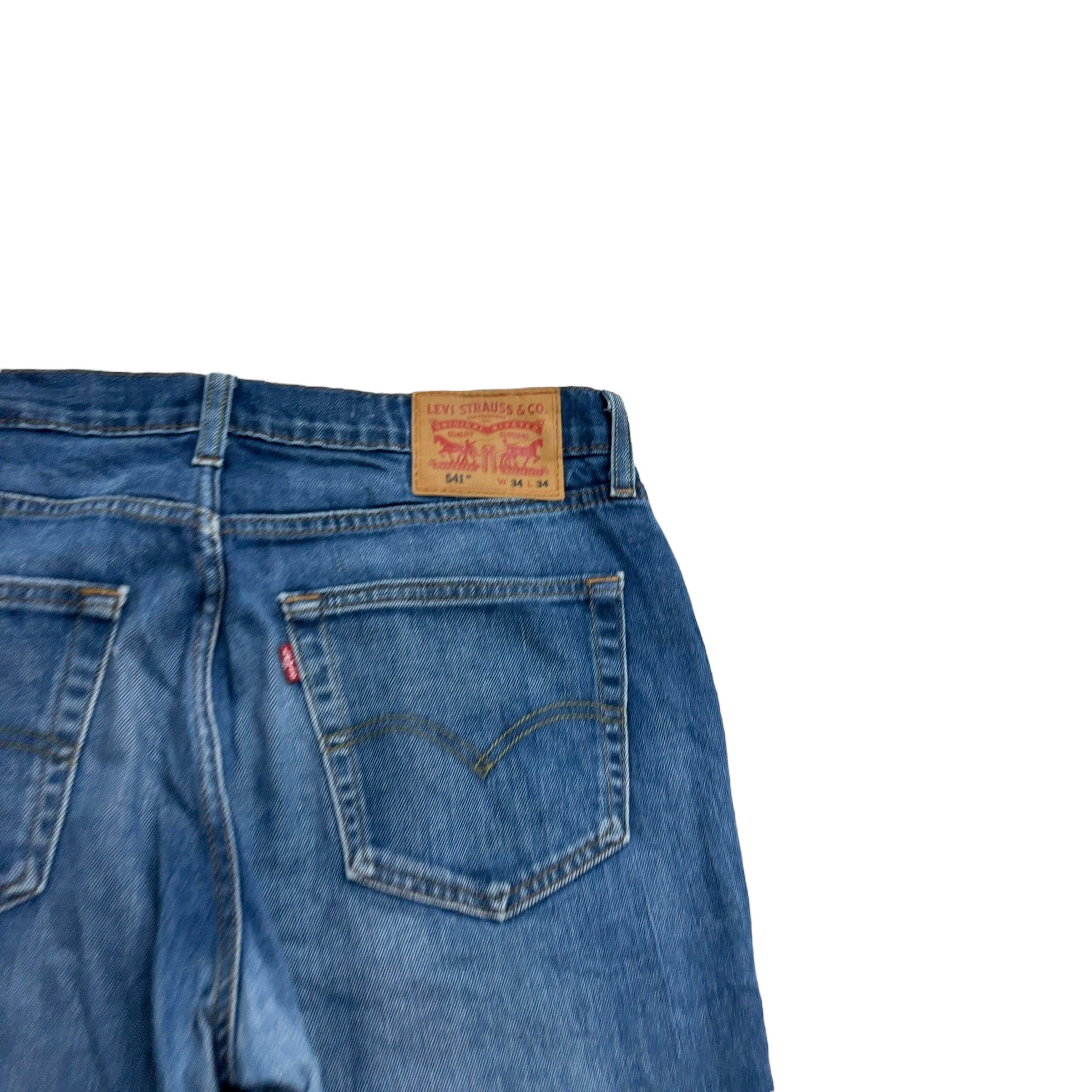 Levis 541 Jeans W34 L33 Mens Mid Blue Athletic Tapered Fit Stretch Denim